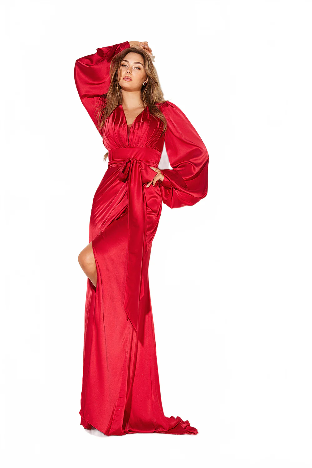 Satin Puff Sleeve Slit Gown by Lucci Lu C8088 - Image 7
