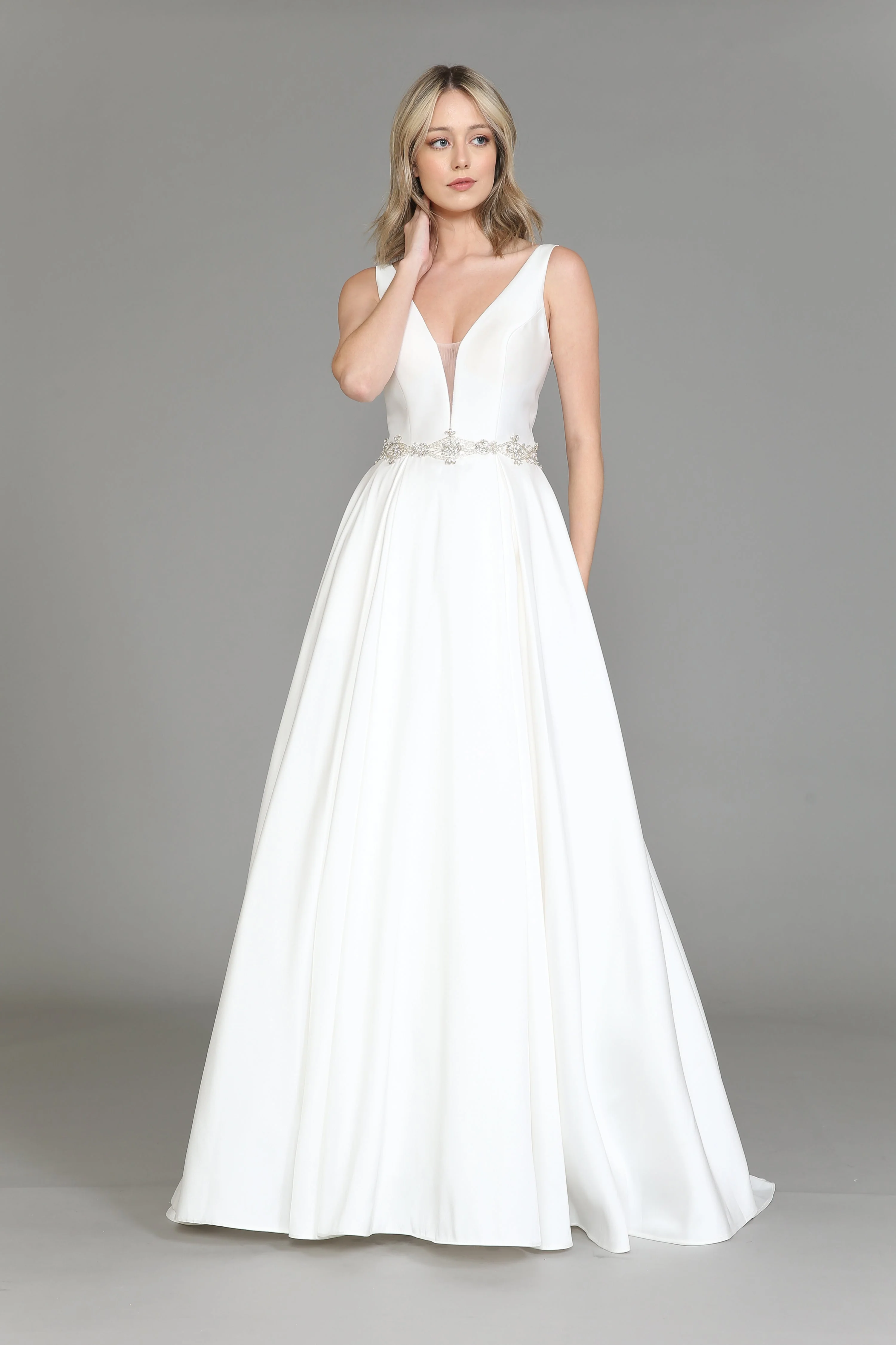 Poly USA 8498 Satin V-Neck Wedding Dress