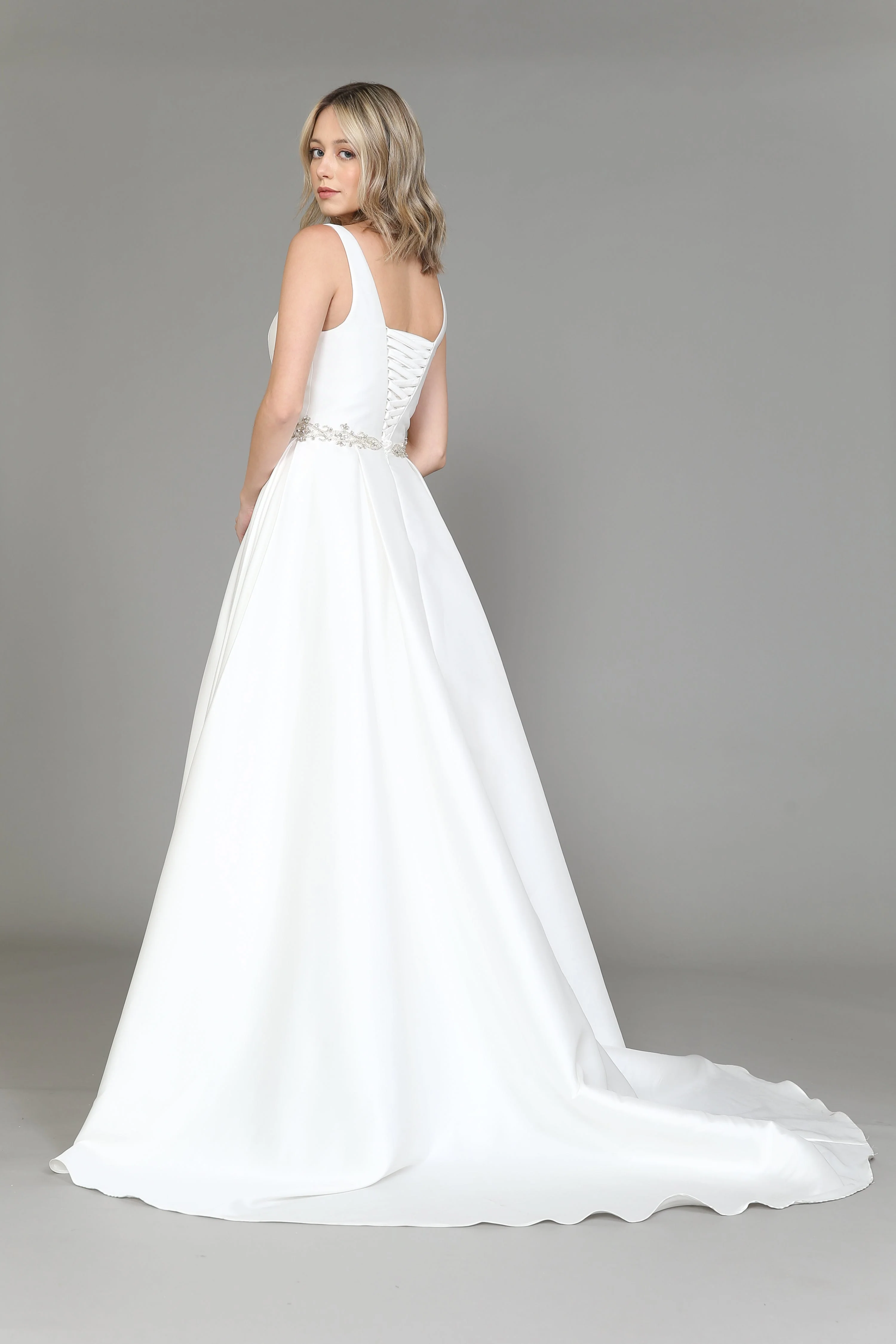Poly USA 8498 Satin V-Neck Wedding Dress - Image 2