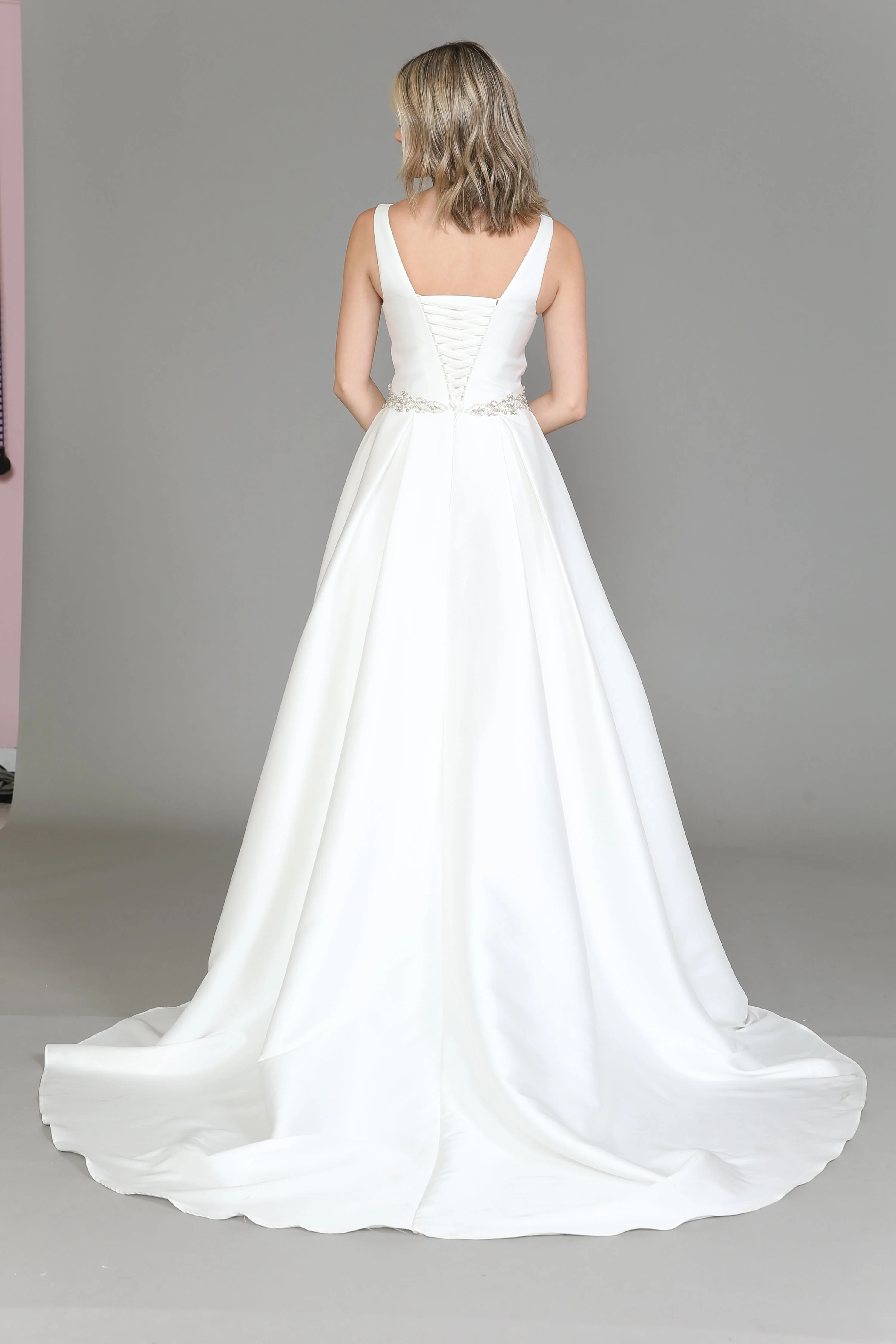 Poly USA 8498 Satin V-Neck Wedding Dress - Image 3