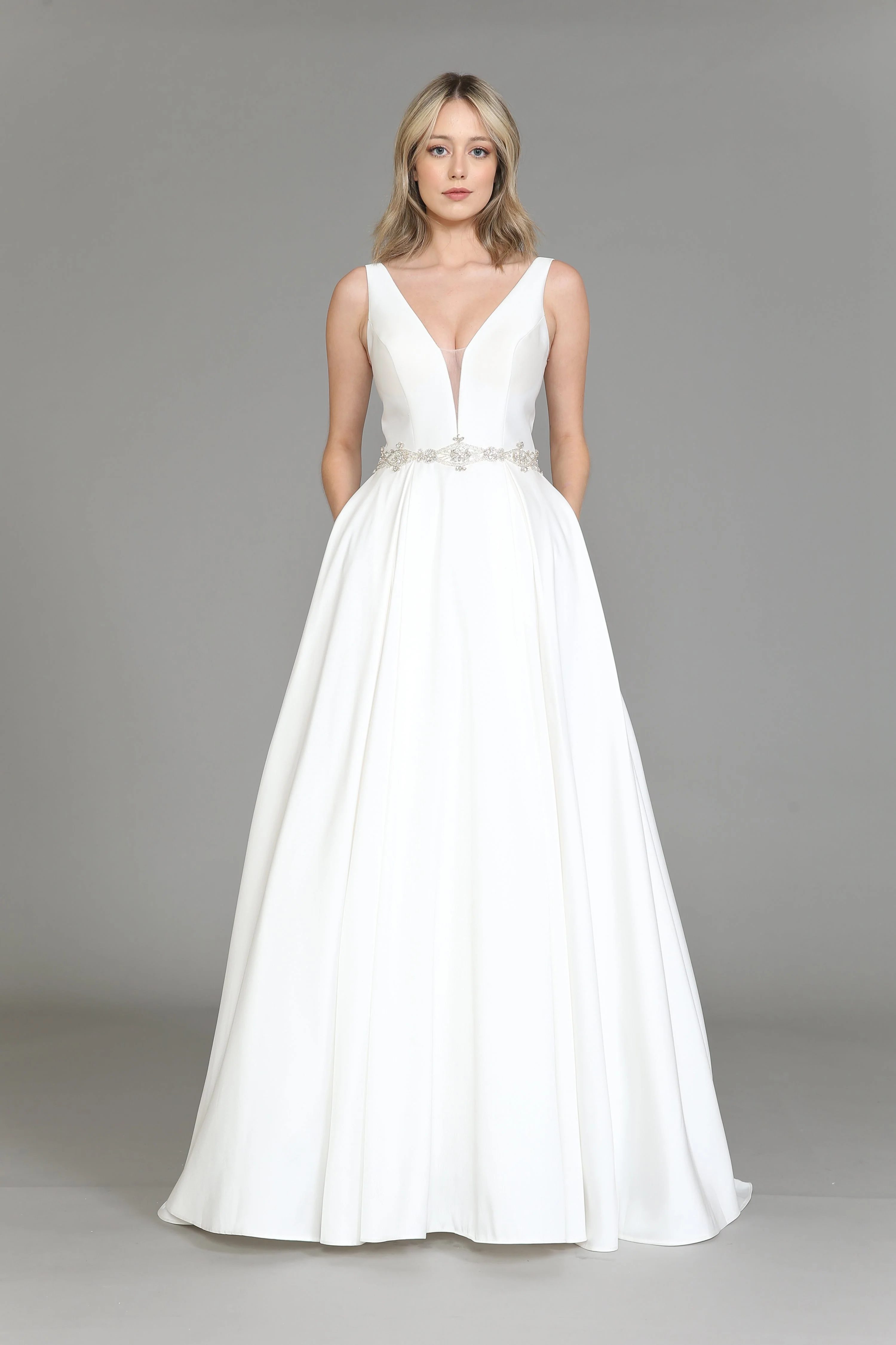Poly USA 8498 Satin V-Neck Wedding Dress - Image 4
