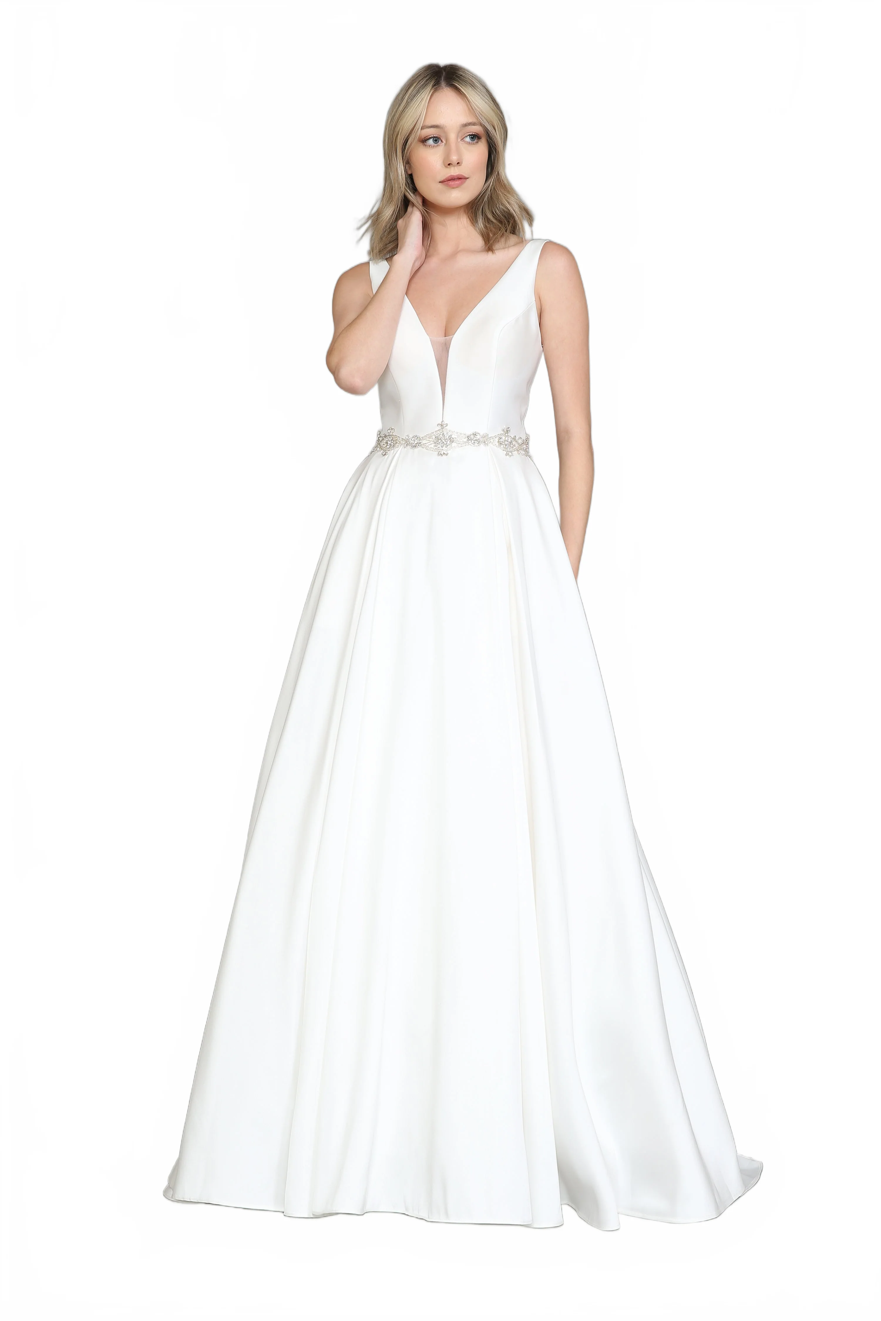 Poly USA 8498 Satin V-Neck Wedding Dress - Image 5