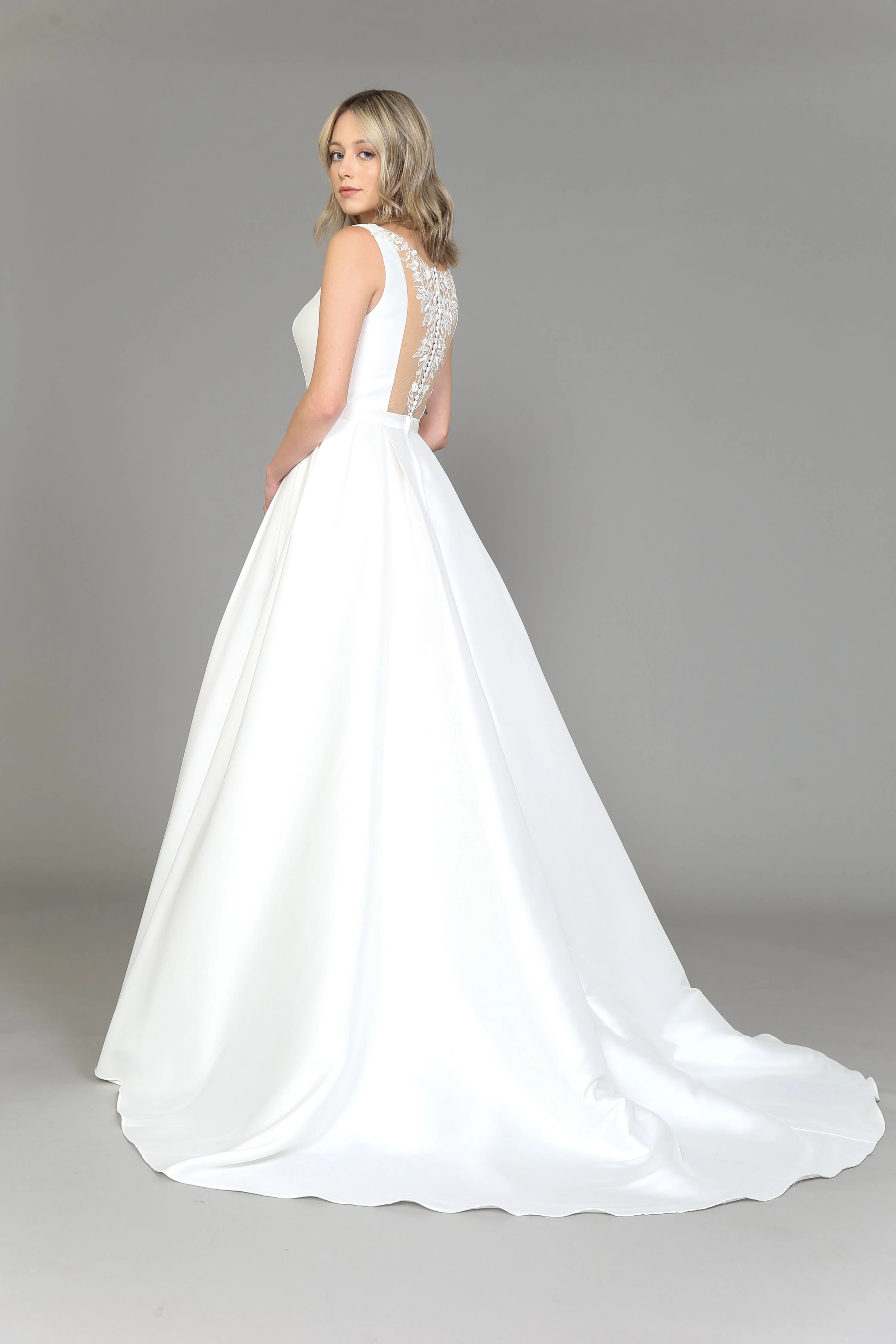 Poly USA 8534 Satin Wedding Dress with Lace Back - Image 3