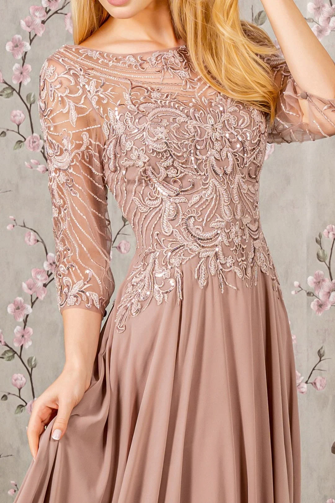 Sequin Embroidered 3/4 Sleeve Gown by GLS Gloria GL3446 - Image 8