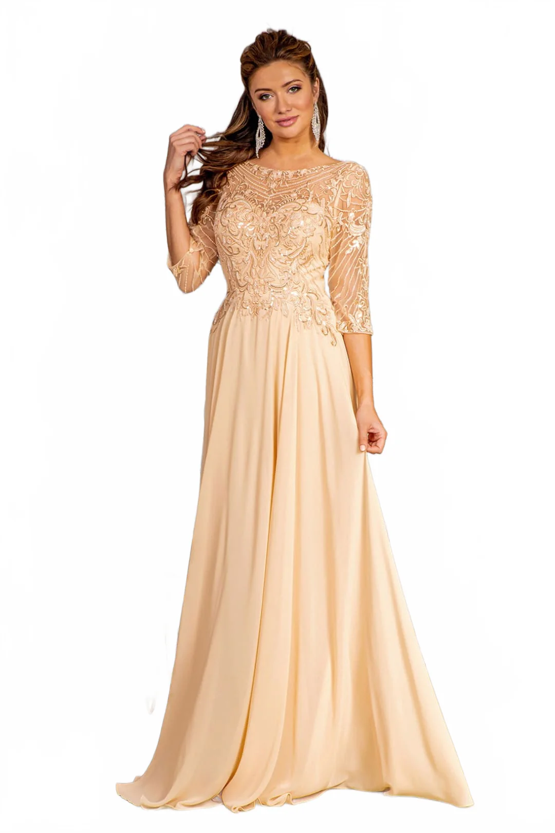 Sequin Embroidered 3/4 Sleeve Gown by GLS Gloria GL3446 - Image 9
