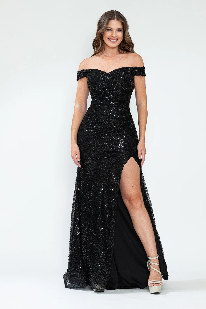 Lenovia 8218 Off Shoulder Sequin Mesh Fitted Dress with Leg Slit - Image 6