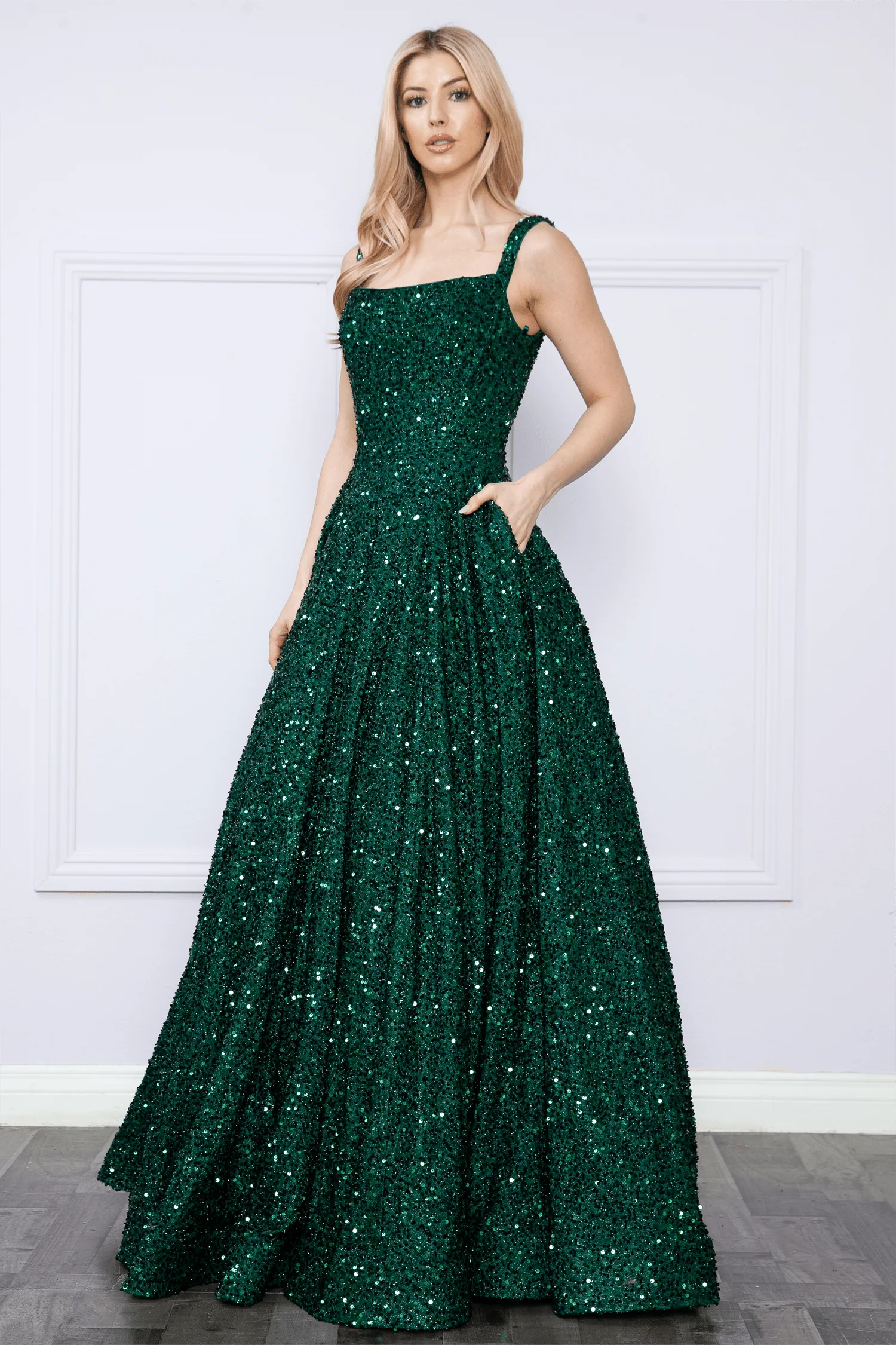 Poly USA 9106 Sequin Long Sleeveless A-line Dress