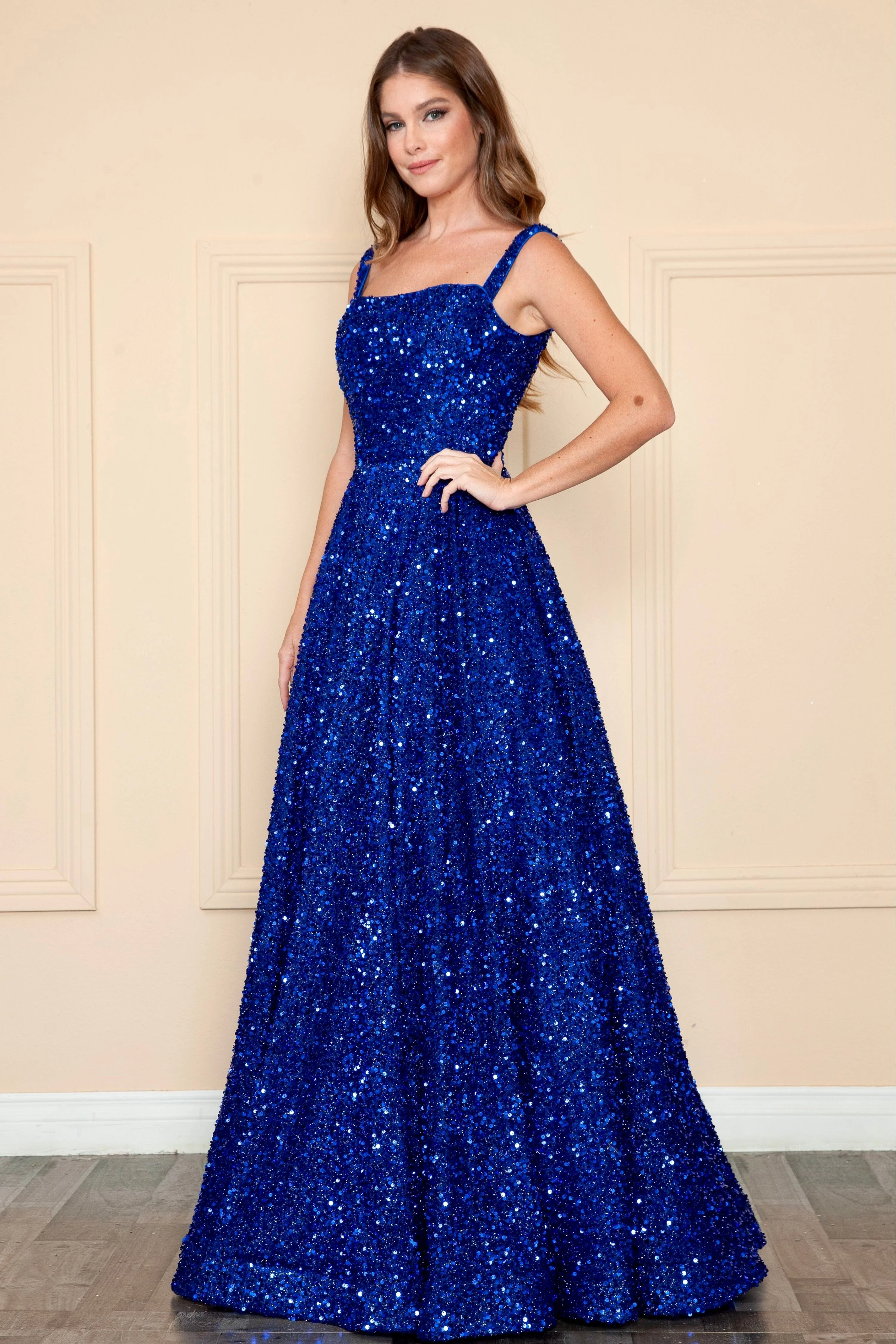 Poly USA 9106 Sequin Long Sleeveless A-line Dress - Image 3