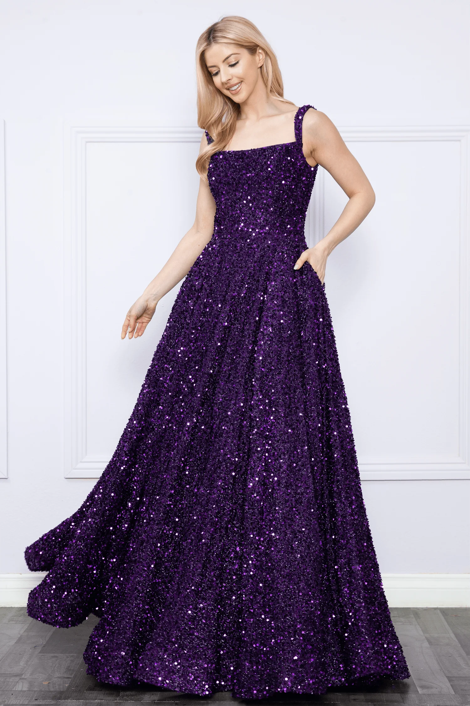 Poly USA 9106 Sequin Long Sleeveless A-line Dress - Image 6