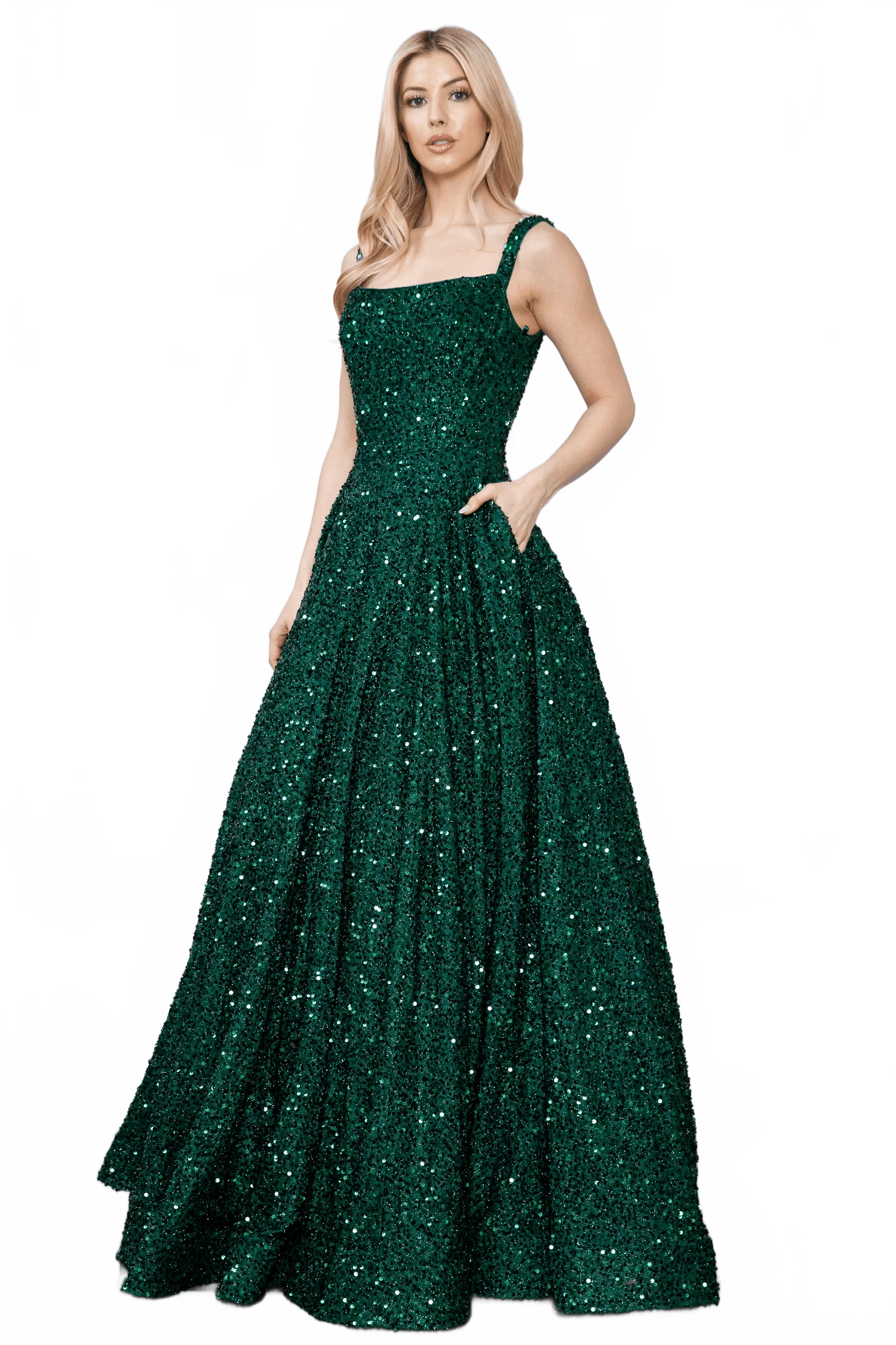Poly USA 9106 Sequin Long Sleeveless A-line Dress - Image 9
