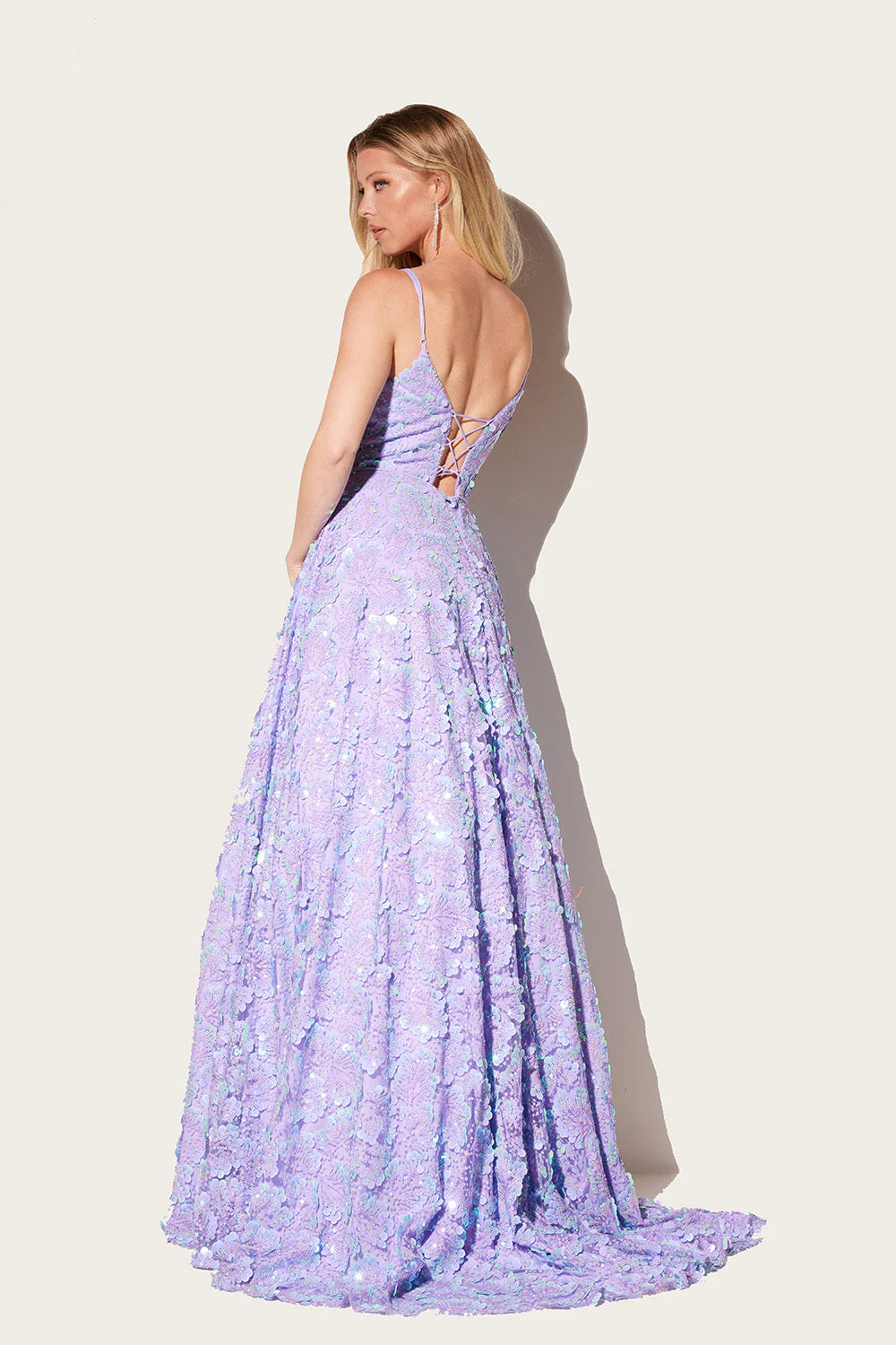 Sequin Print Sleeveless A-line Gown by Lucci Lu 1325 - Image 2