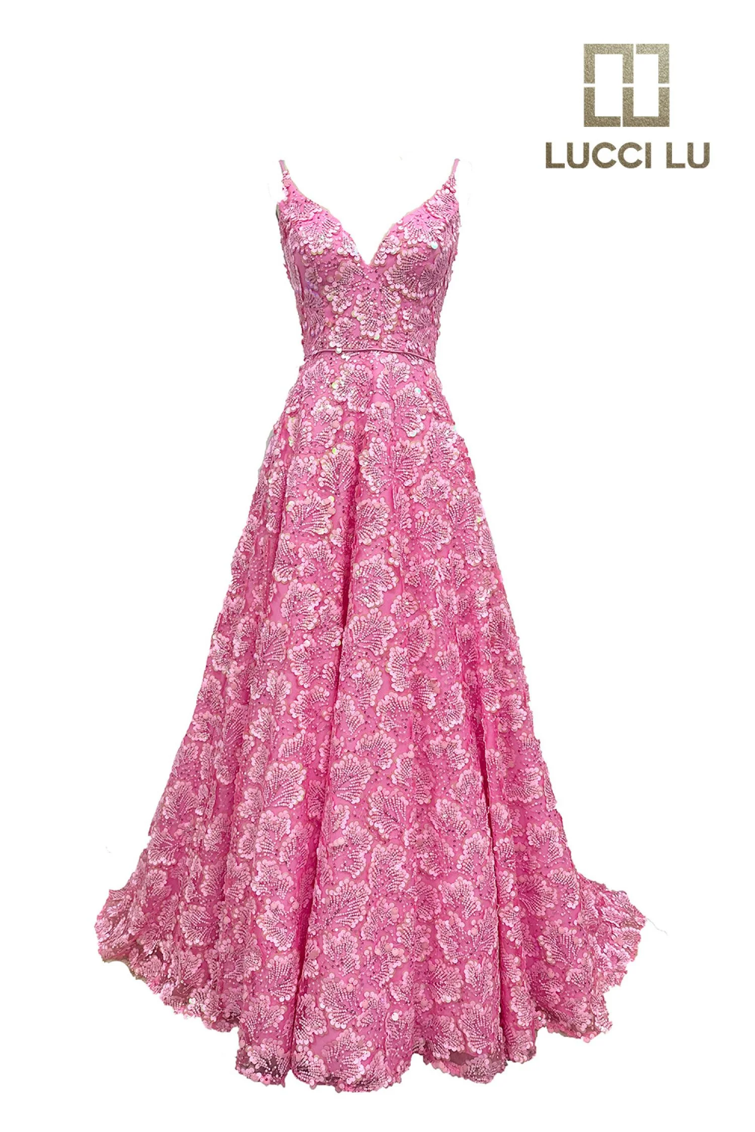 Sequin Print Sleeveless A-line Gown by Lucci Lu 1325 - Image 3