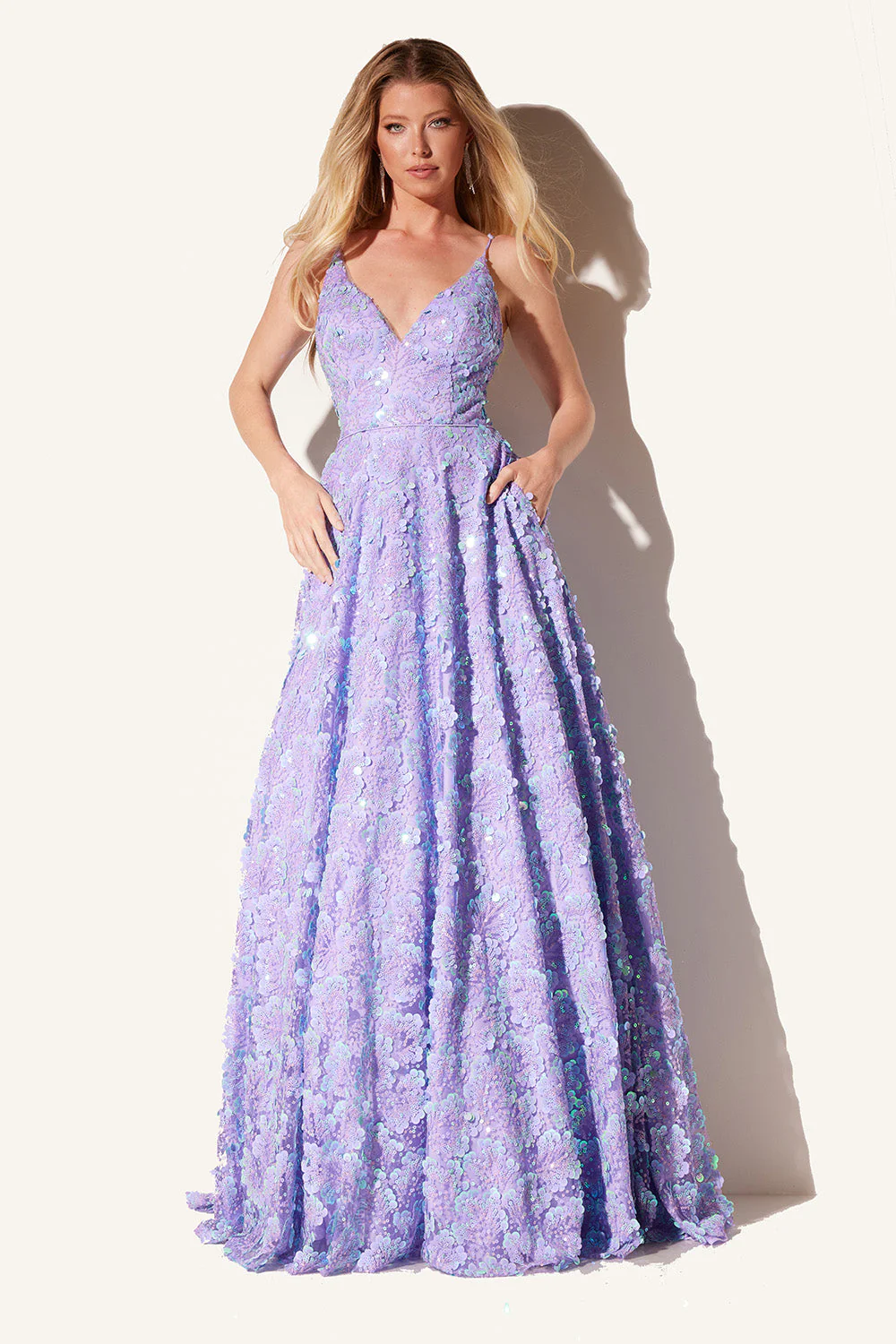Sequin Print Sleeveless A-line Gown by Lucci Lu 1325 - Image 4