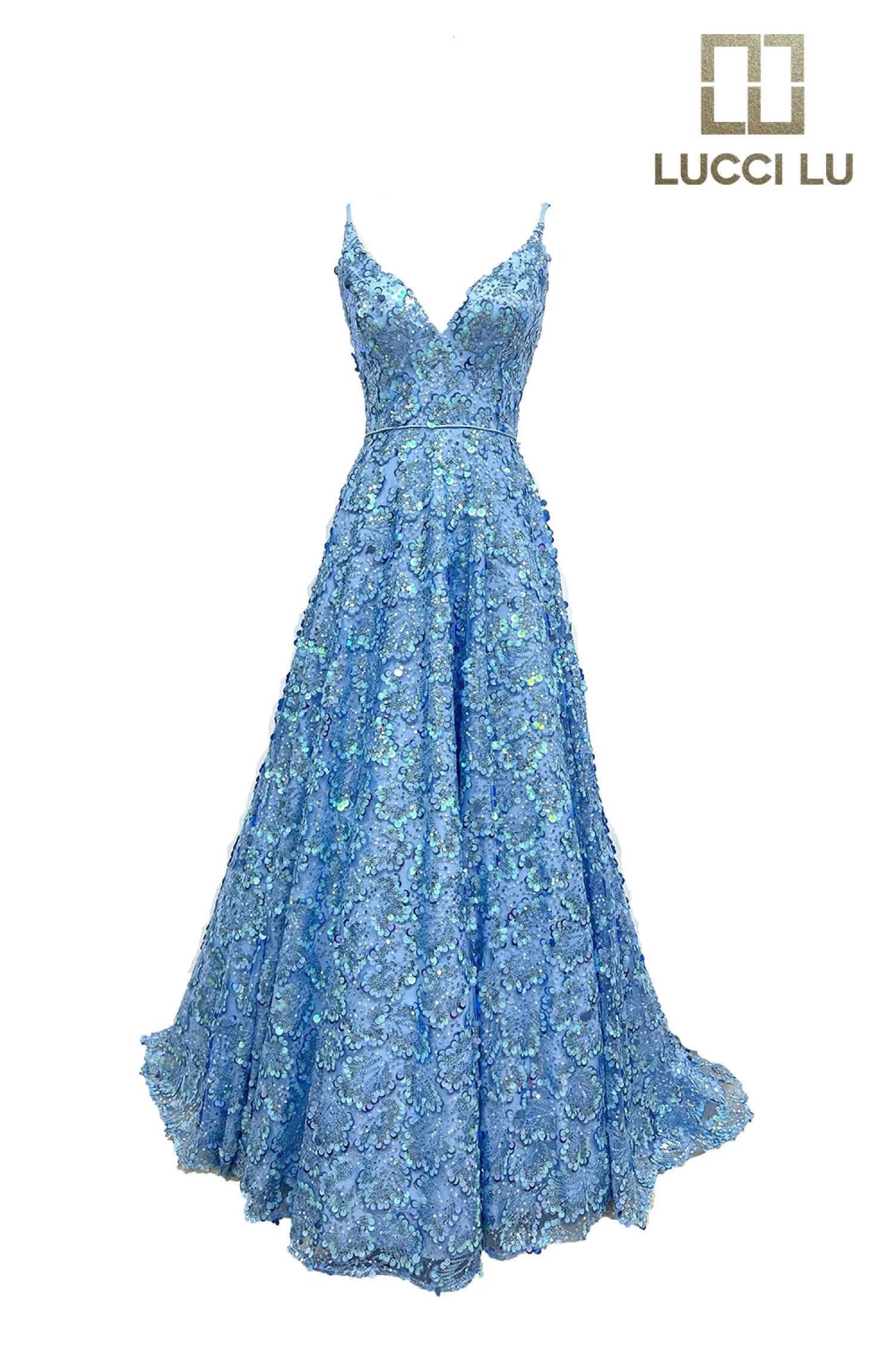 Sequin Print Sleeveless A-line Gown by Lucci Lu 1325 - Image 5