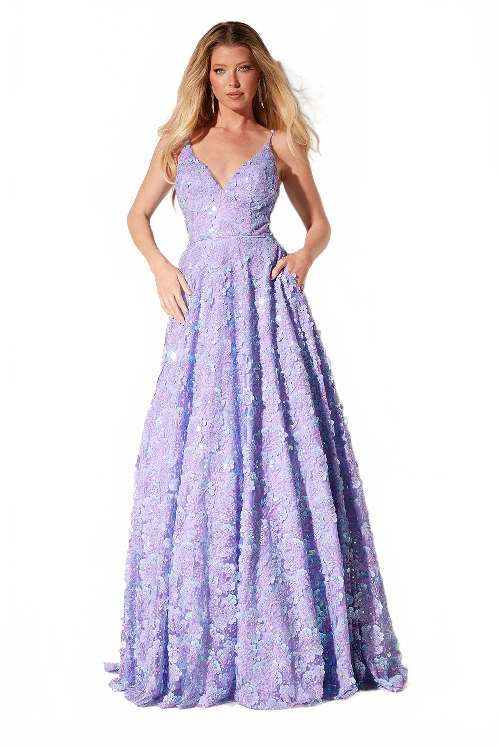 Sequin Print Sleeveless A-line Gown by Lucci Lu 1325 - Image 6