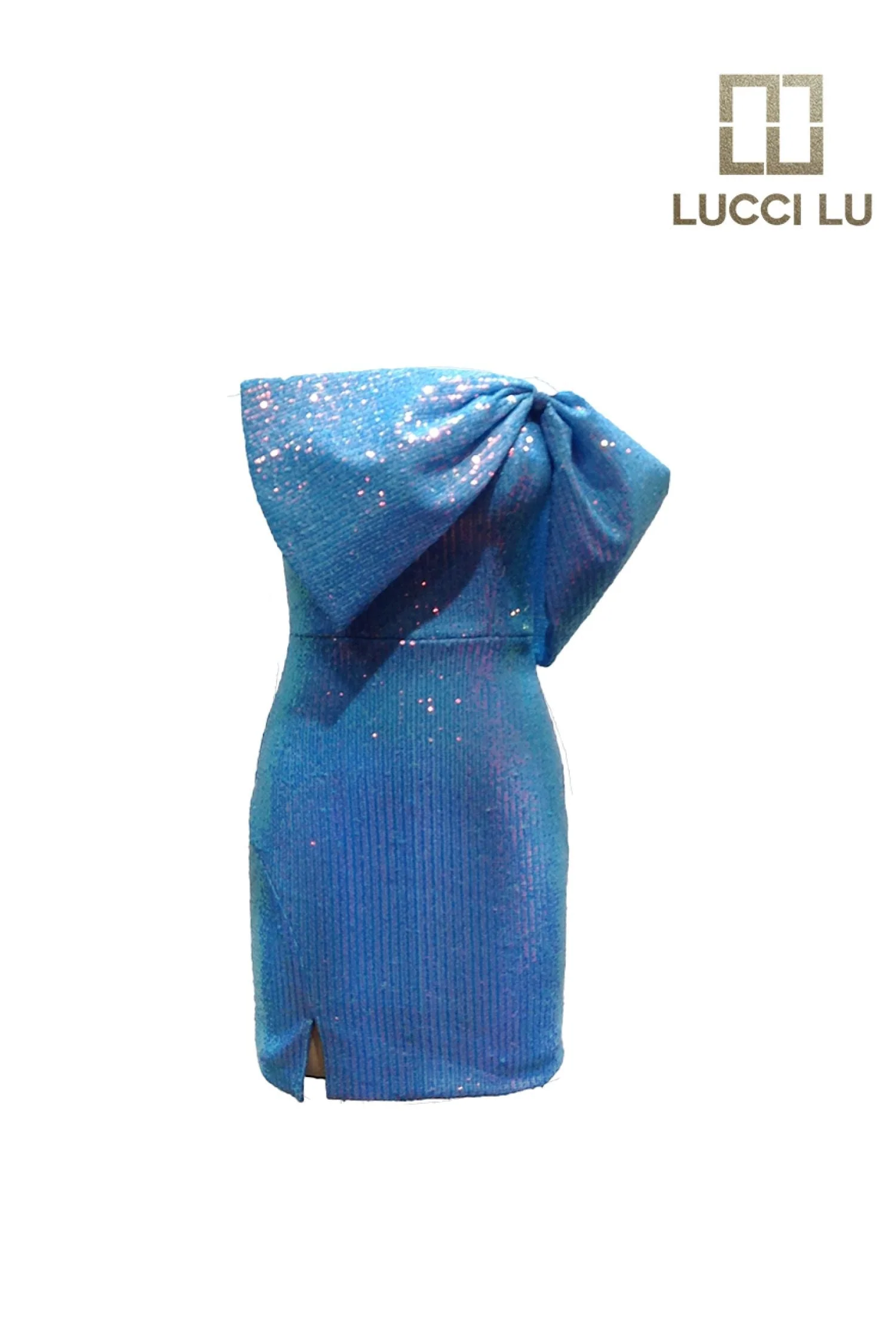 Sequin Short Bow Shoulder Dress by Lucci Lu 4189 - Image 3