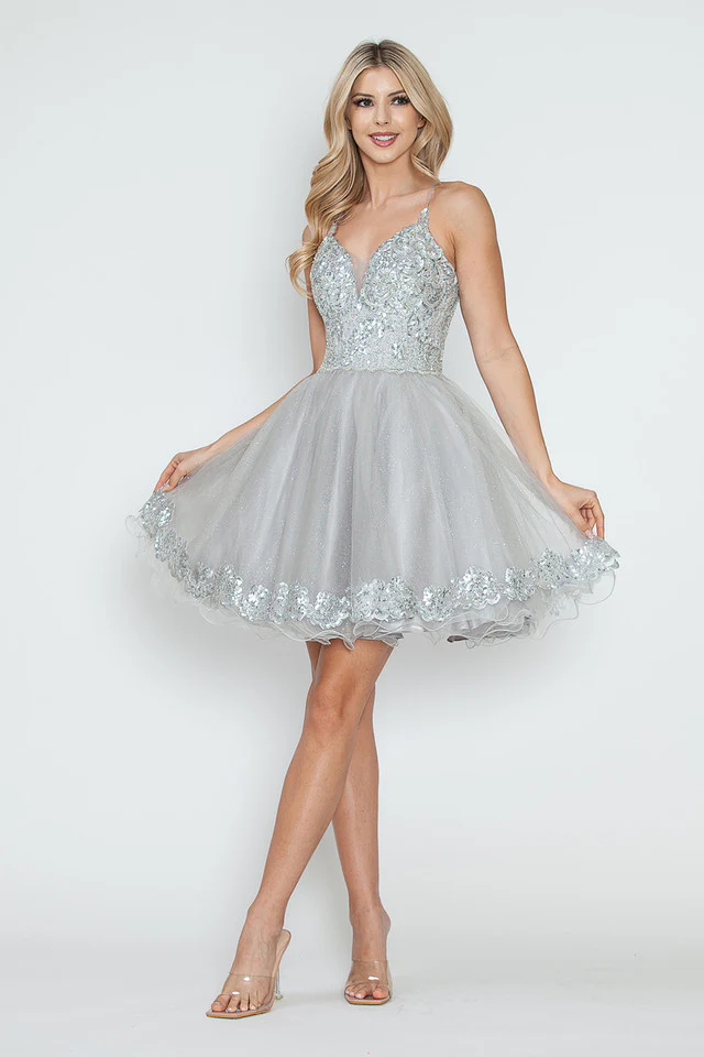 Sequin Short Tulle Homecoming Dress with Spaghetti Straps By Lenovia 8238 - Image 5