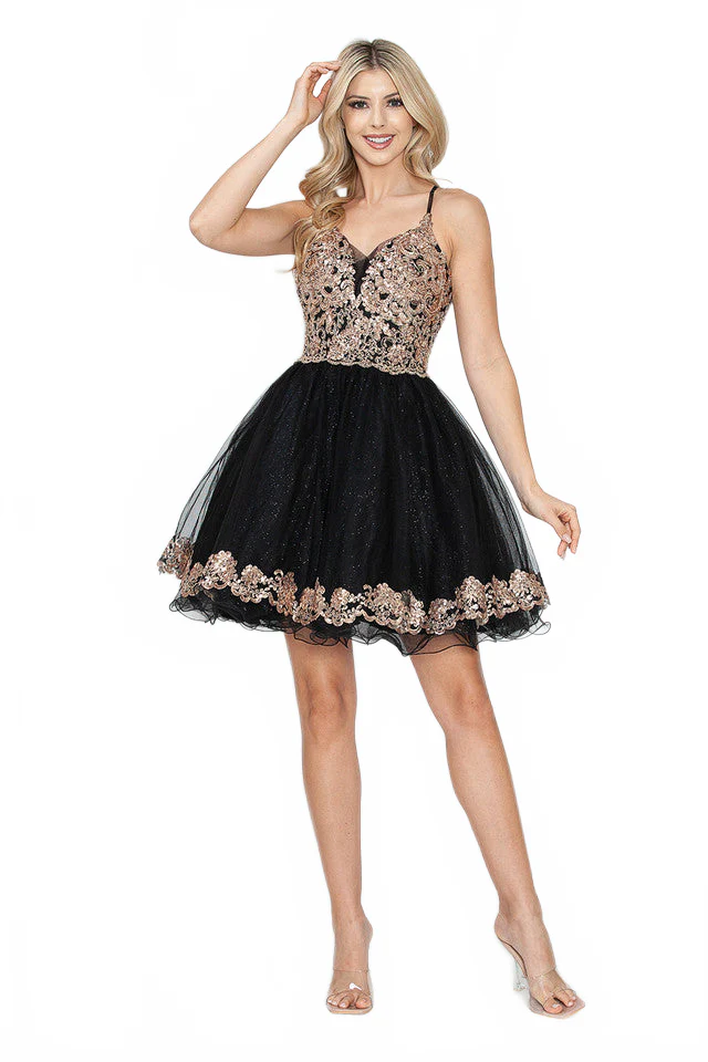 Sequin Short Tulle Homecoming Dress with Spaghetti Straps By Lenovia 8238 - Image 8