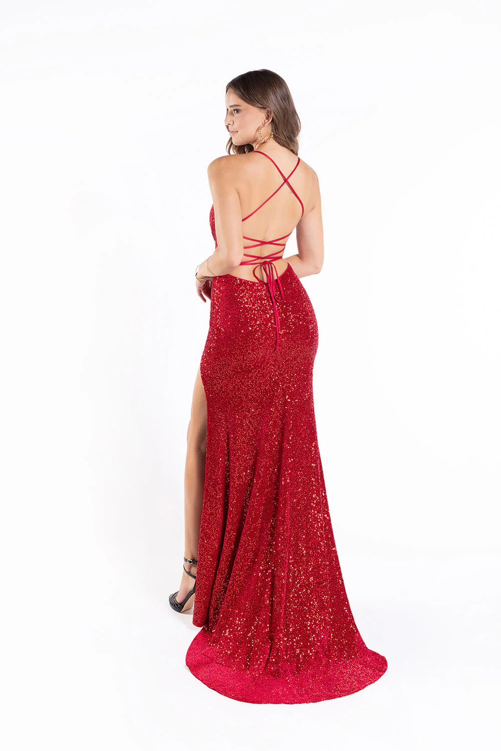 Sequin Velvet Sleeveless Slit Gown by Lucci Lu 1245 - Image 5