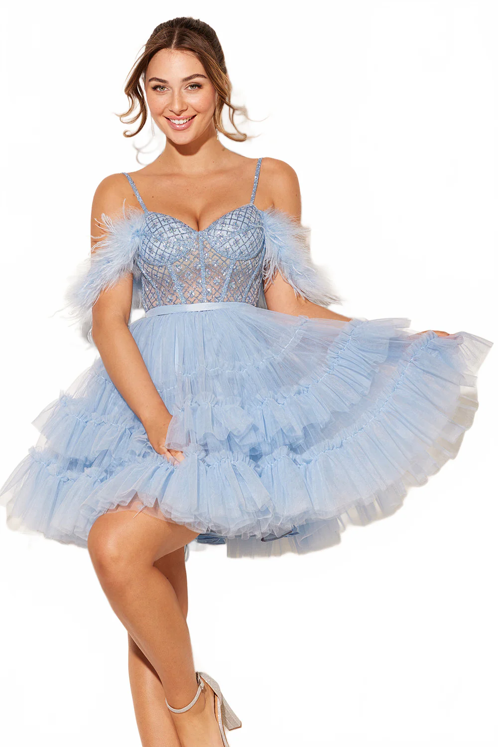Short Cold Shoulder Ruffled Dress by Lucci Lu 4210 - Image 5