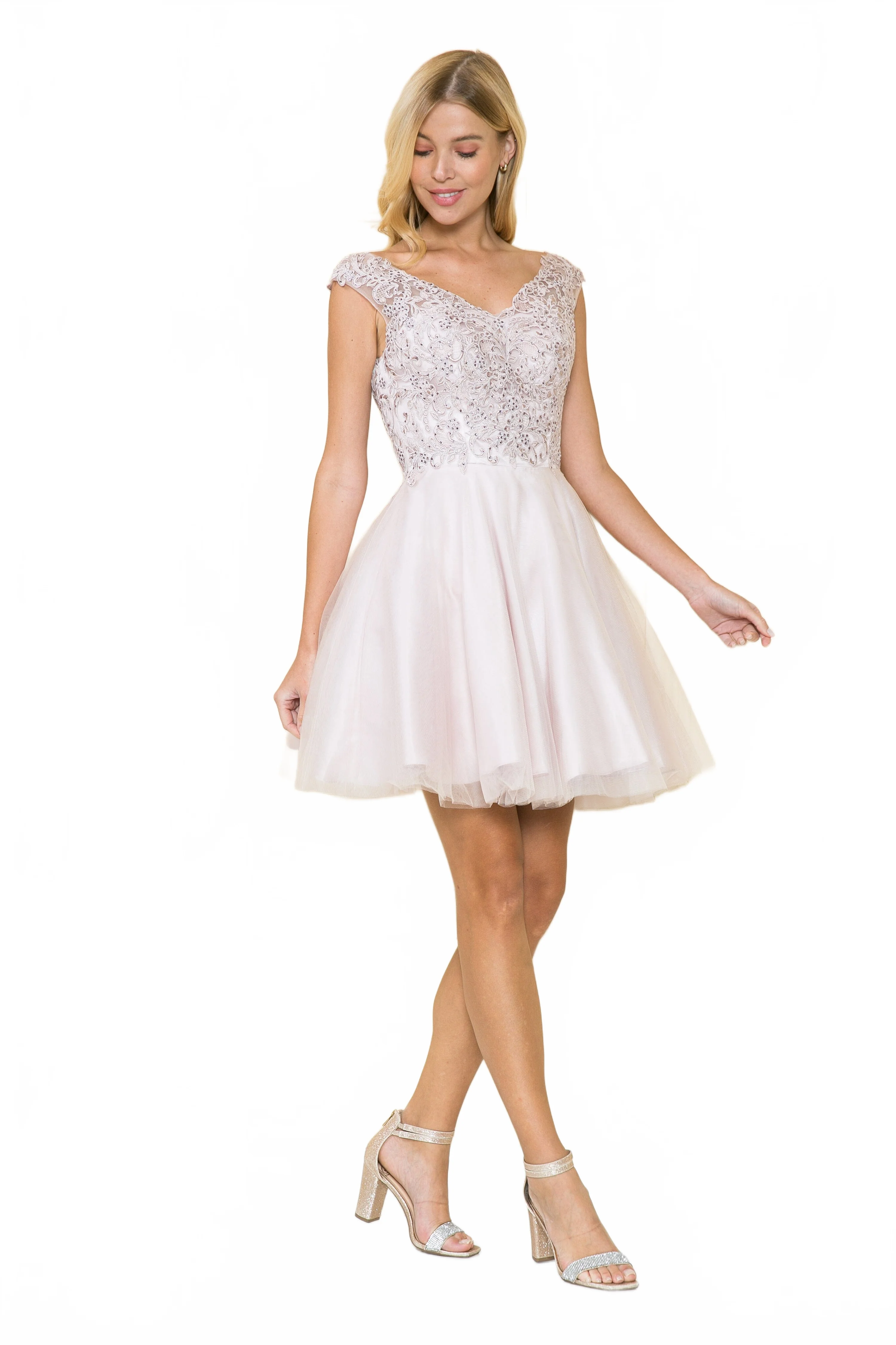 Poly USA 8902 Short Lace Applique A-line Dress - Image 10