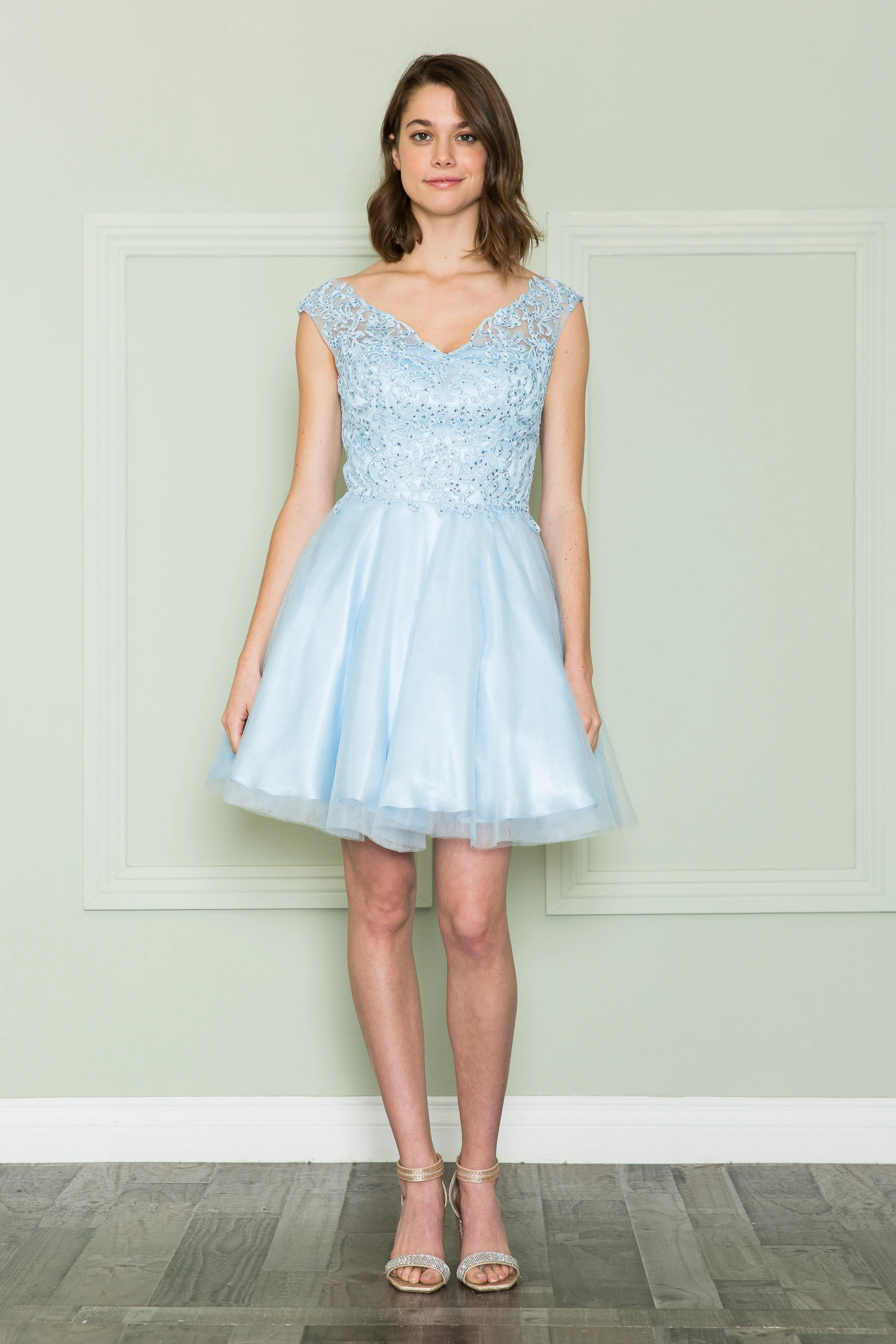 Poly USA 8902 Short Lace Applique A-line Dress - Image 6