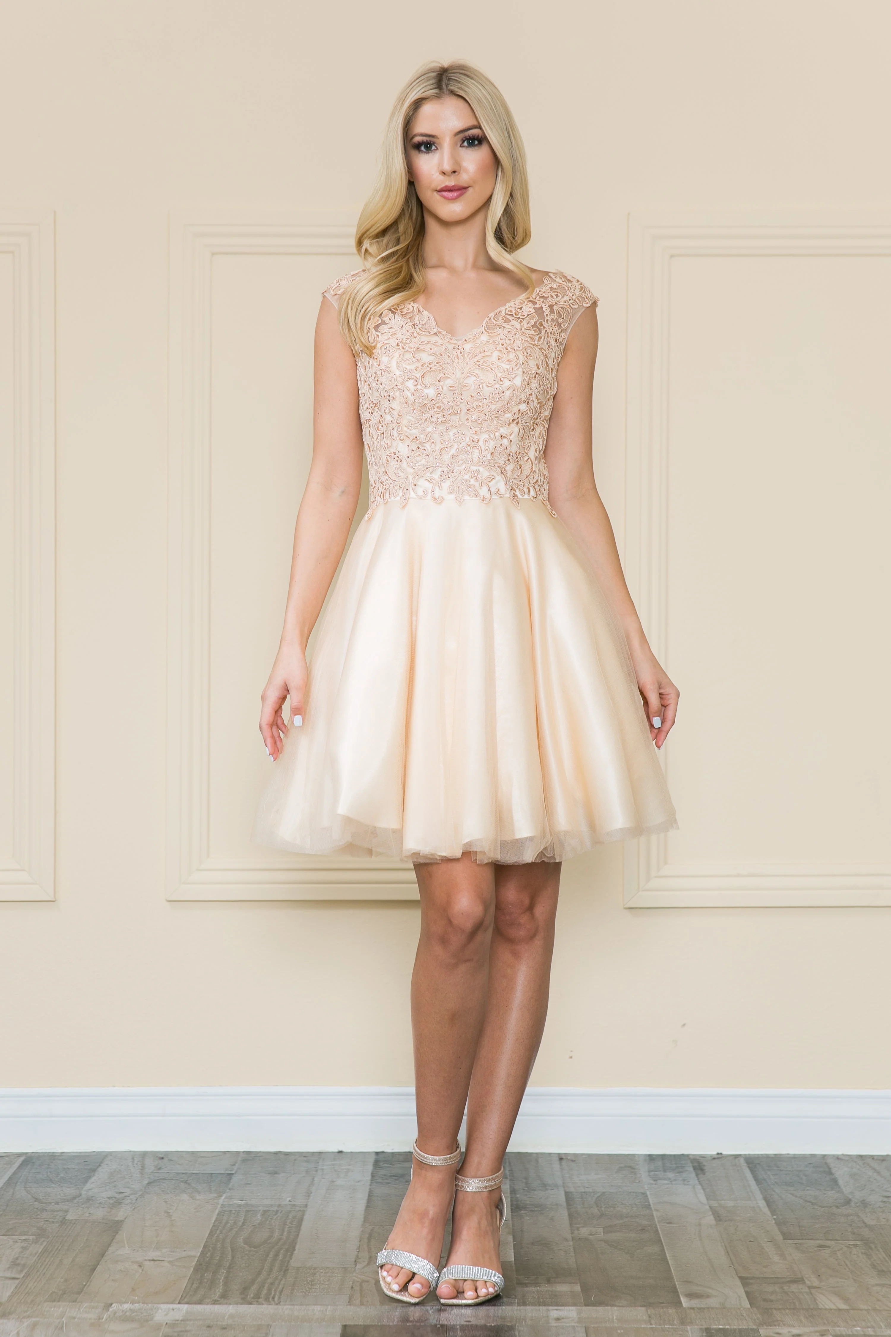 Poly USA 8902 Short Lace Applique A-line Dress - Image 8