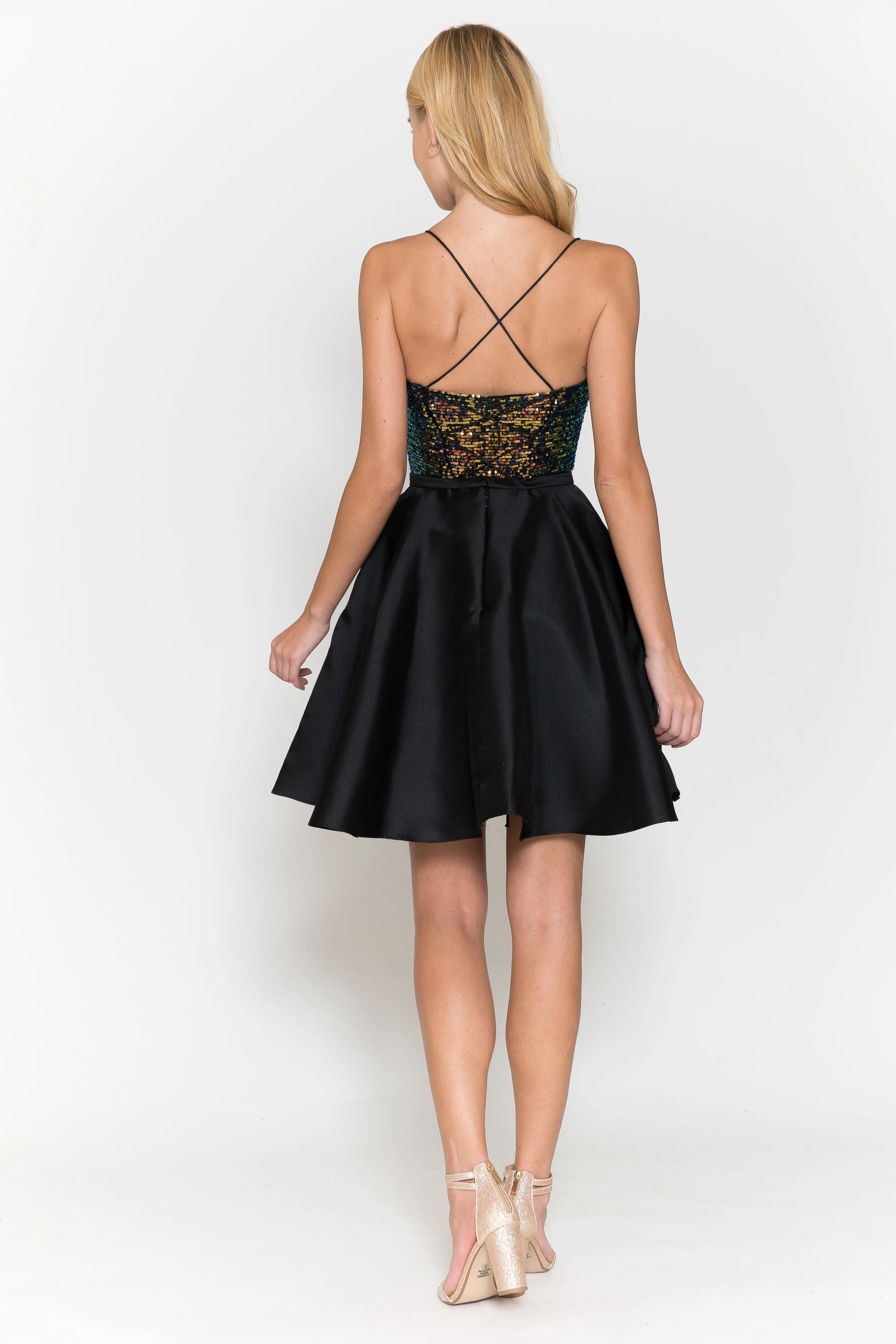 Poly USA 8730 Short Sequin Bodice A-line Dress - Image 2
