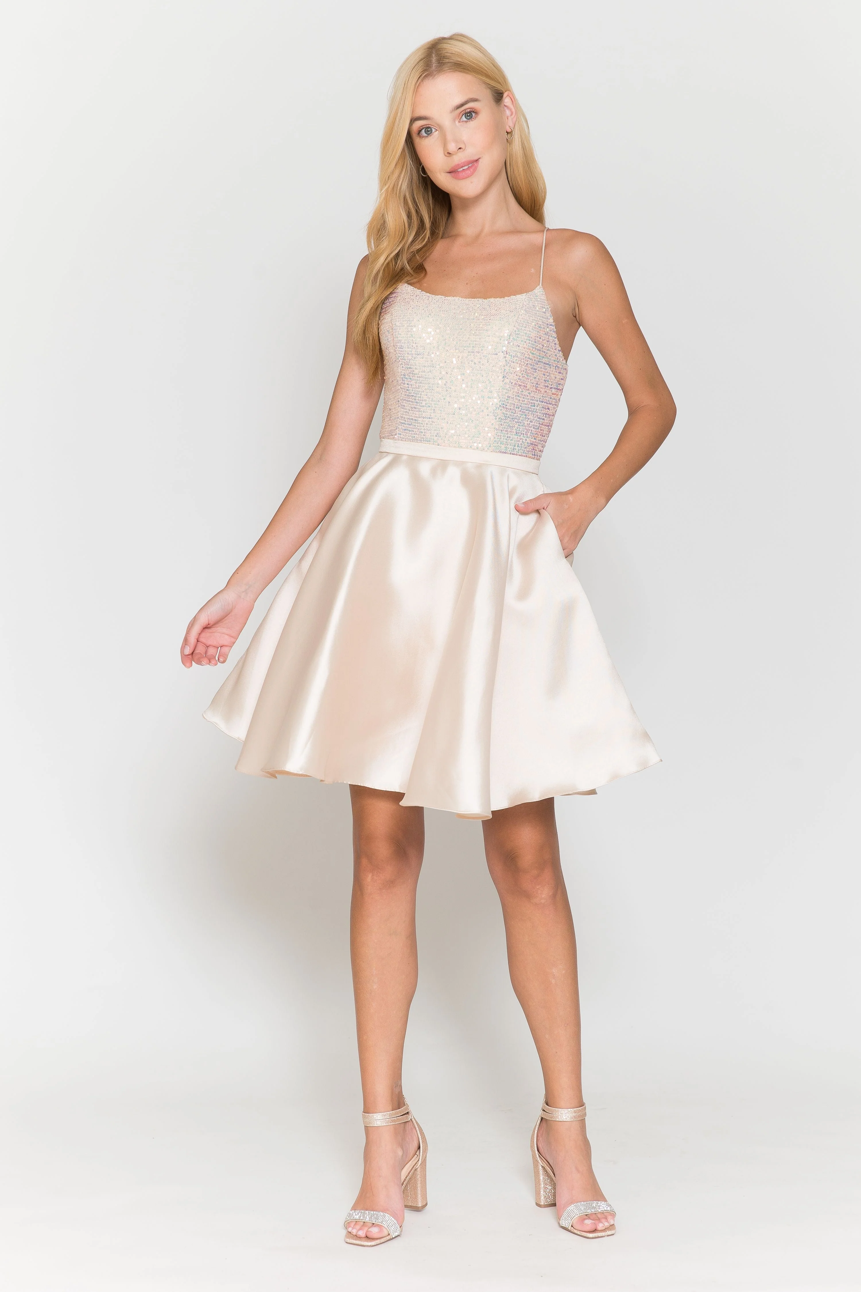 Poly USA 8730 Short Sequin Bodice A-line Dress - Image 4