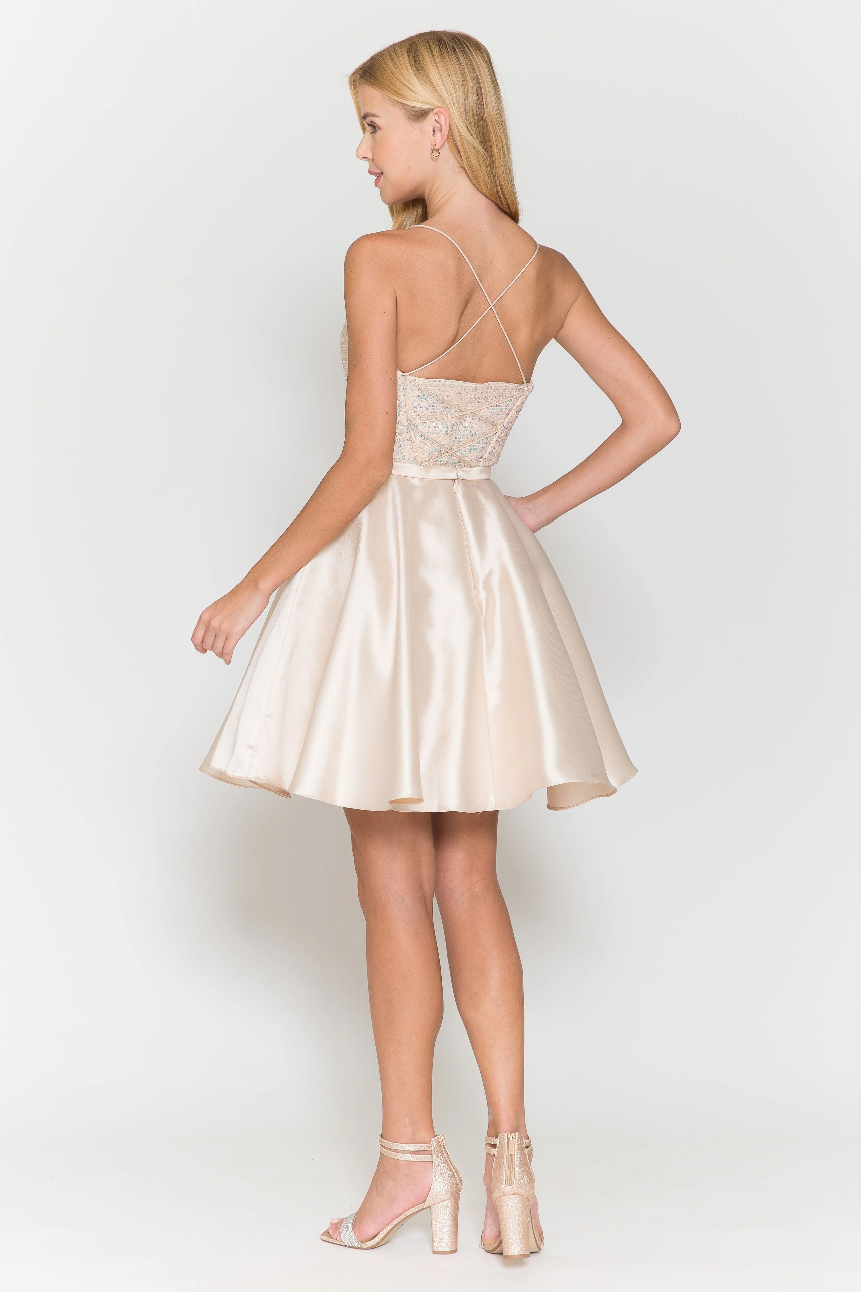 Poly USA 8730 Short Sequin Bodice A-line Dress - Image 5