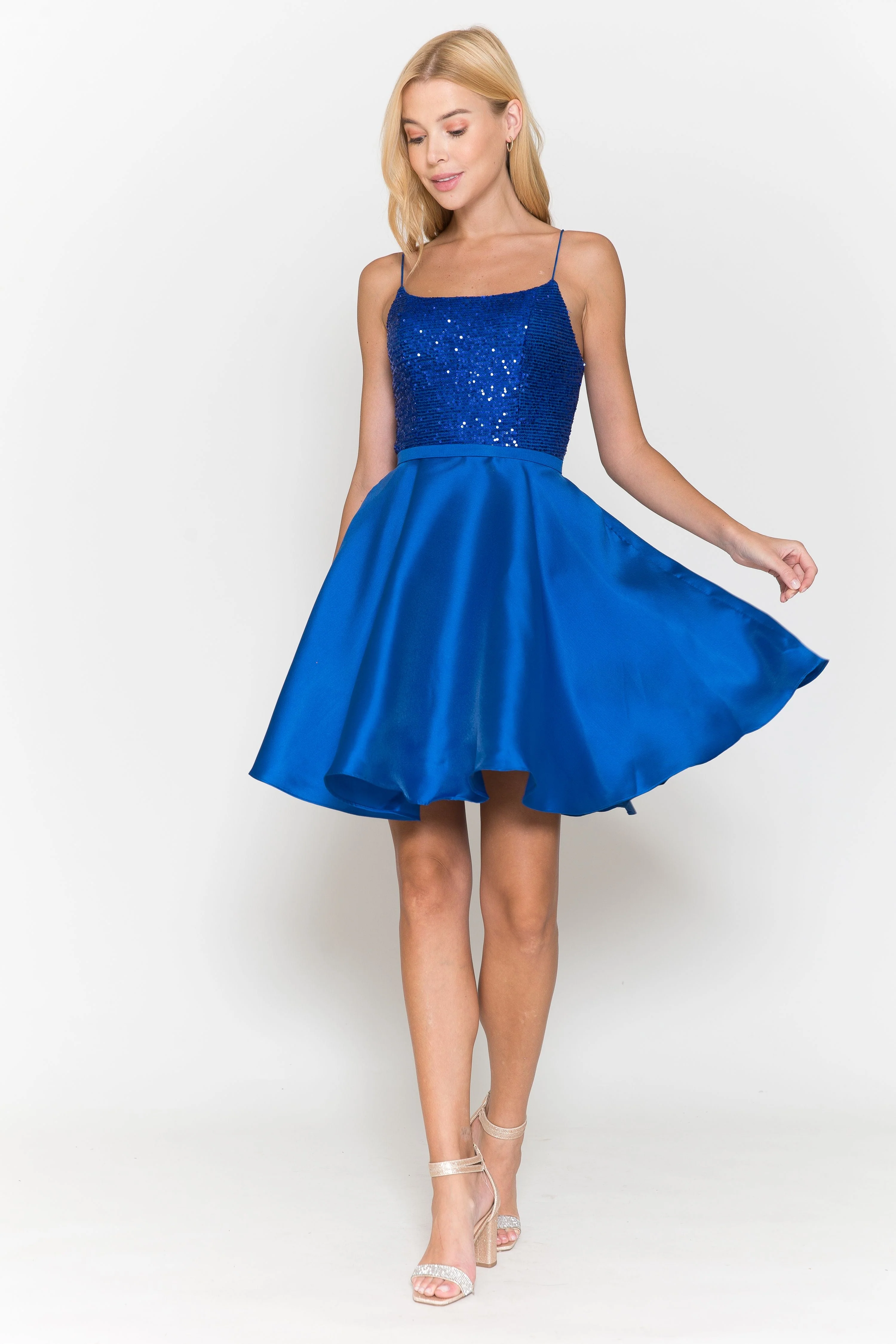 Poly USA 8730 Short Sequin Bodice A-line Dress - Image 6