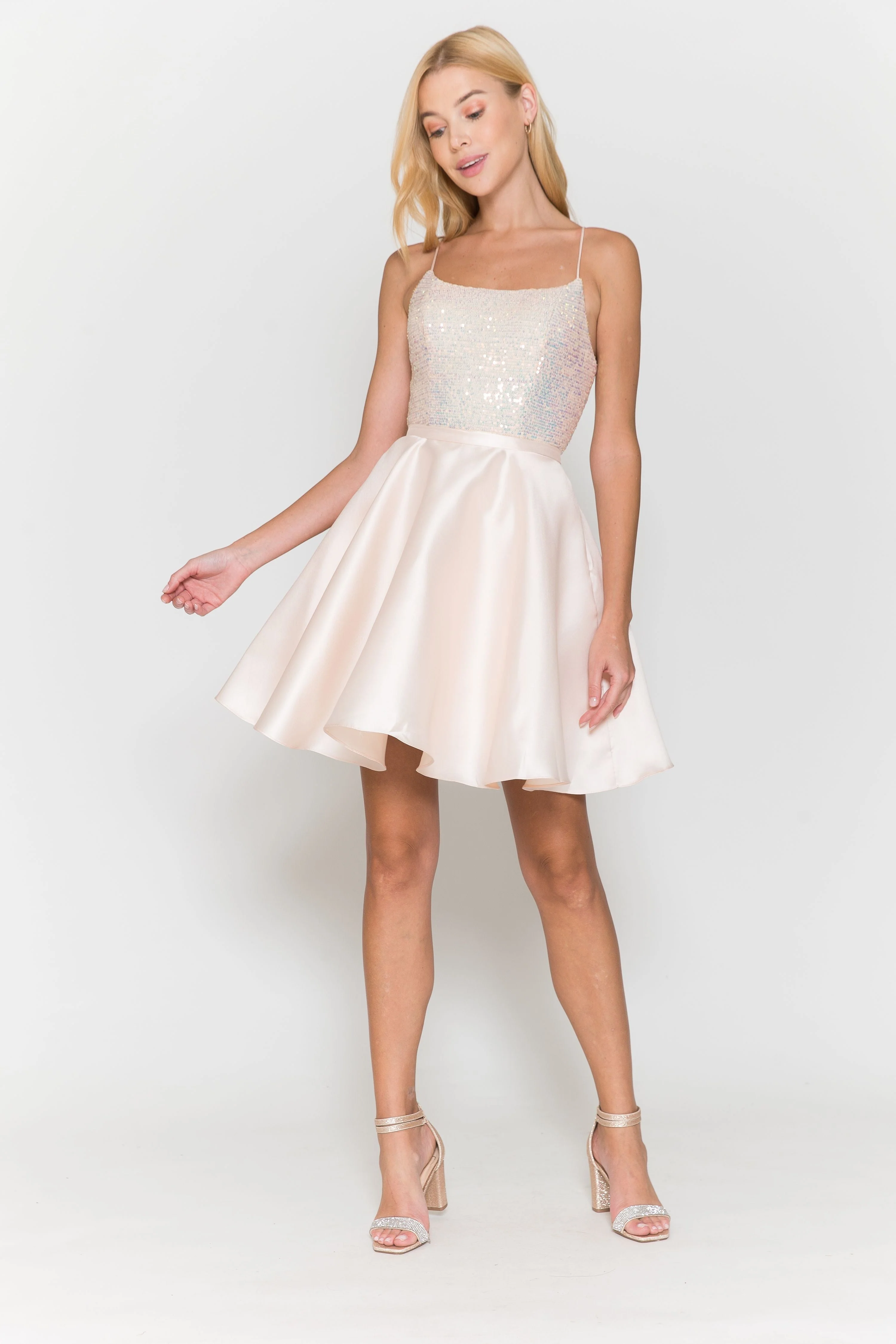Poly USA 8730 Short Sequin Bodice A-line Dress - Image 8