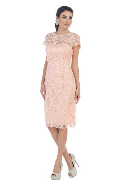 Short Sleeve Ivory Wedding Dress Modest Lace Knee Length Bridal Attire - Image 10