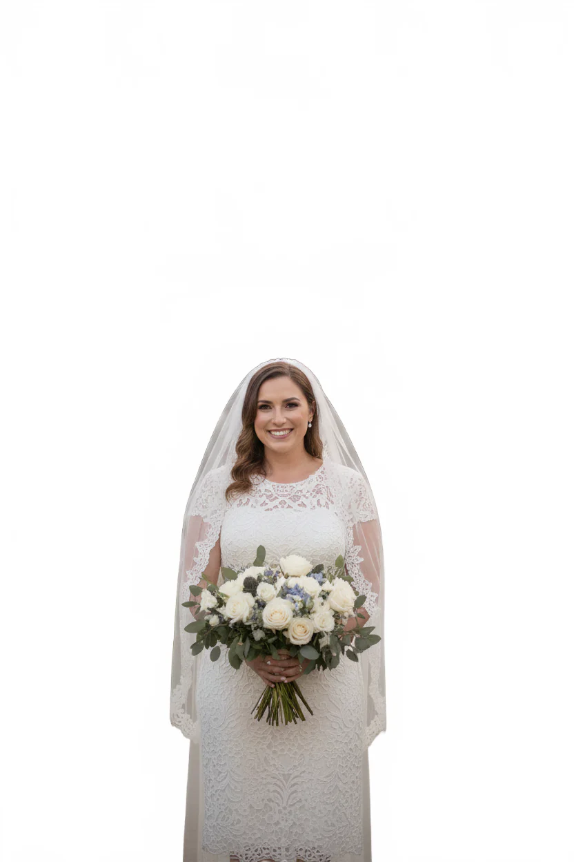 Short Sleeve Ivory Wedding Dress Modest Lace Knee Length Bridal Attire - Image 15