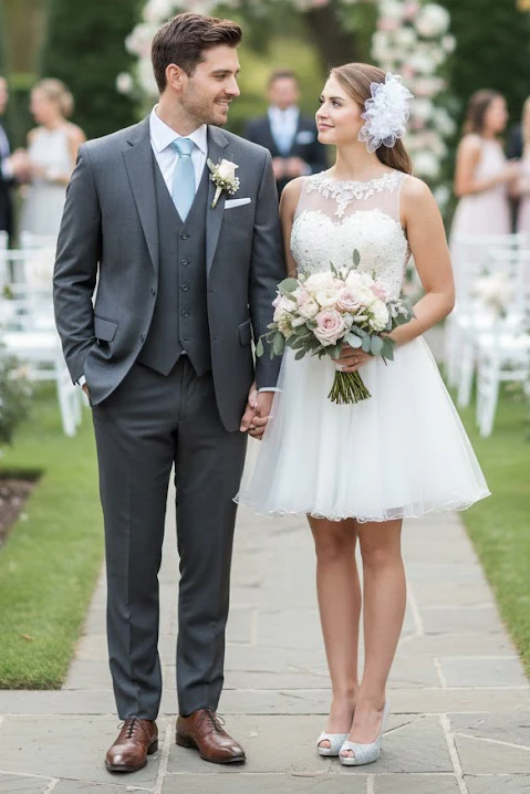 Short Wedding Dress Ivory MQ1429 - Image 5