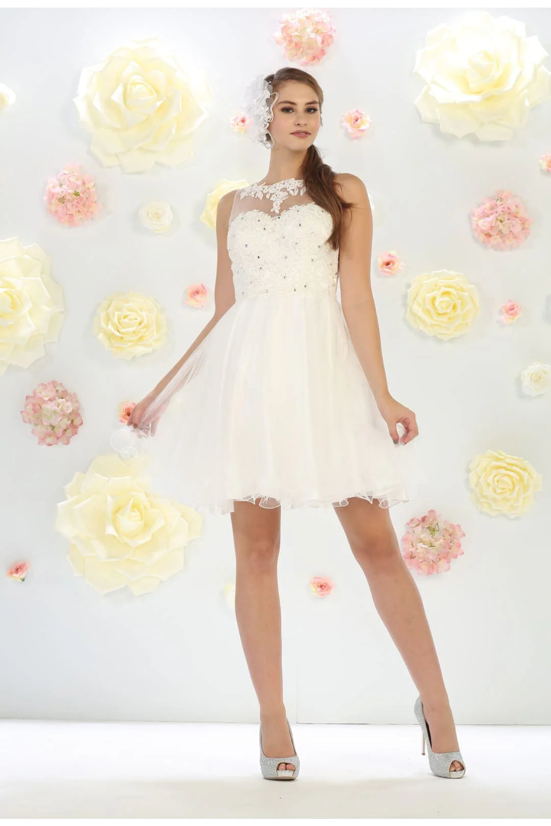 Short Wedding Dress Ivory MQ1429 - Image 6