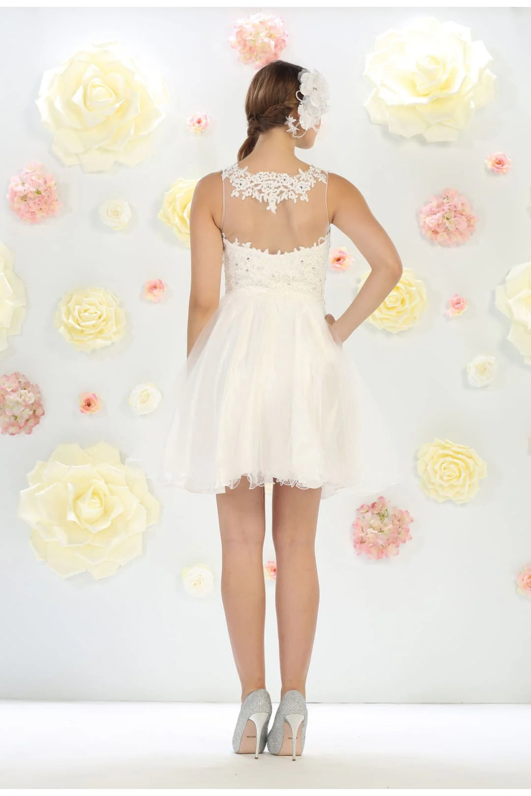 Short Wedding Dress Ivory MQ1429 - Image 7