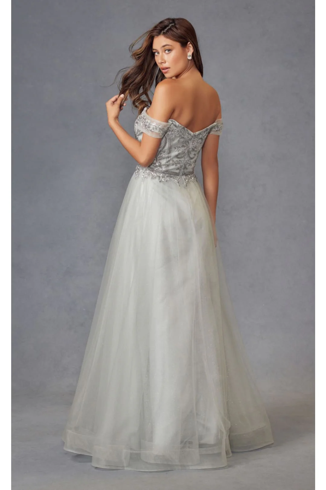 Silver Bridesmaid Dresses-Inexpensive Beaded Off-Shoulder Juliet 287 - Image 2