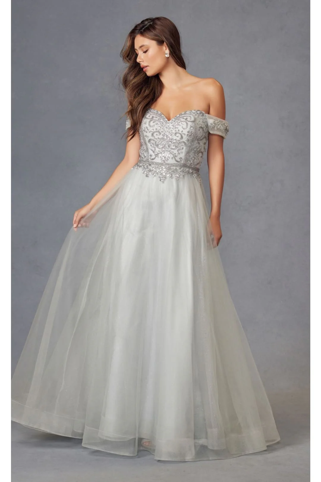 Silver Bridesmaid Dresses-Inexpensive Beaded Off-Shoulder Juliet 287 - Image 3