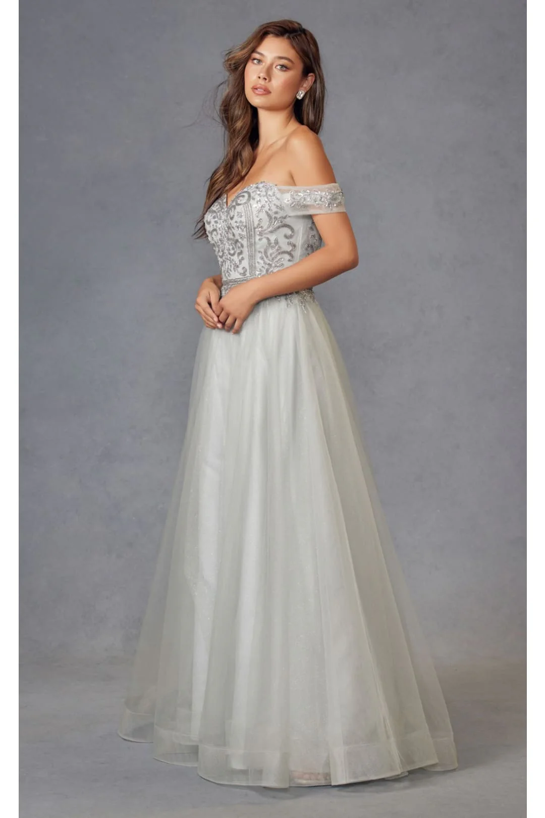 Silver Bridesmaid Dresses-Inexpensive Beaded Off-Shoulder Juliet 287 - Image 4