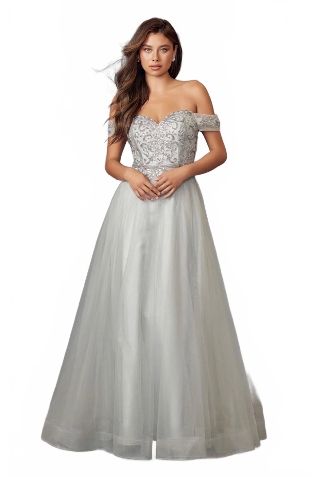 Silver Bridesmaid Dresses-Inexpensive Beaded Off-Shoulder Juliet 287 - Image 5