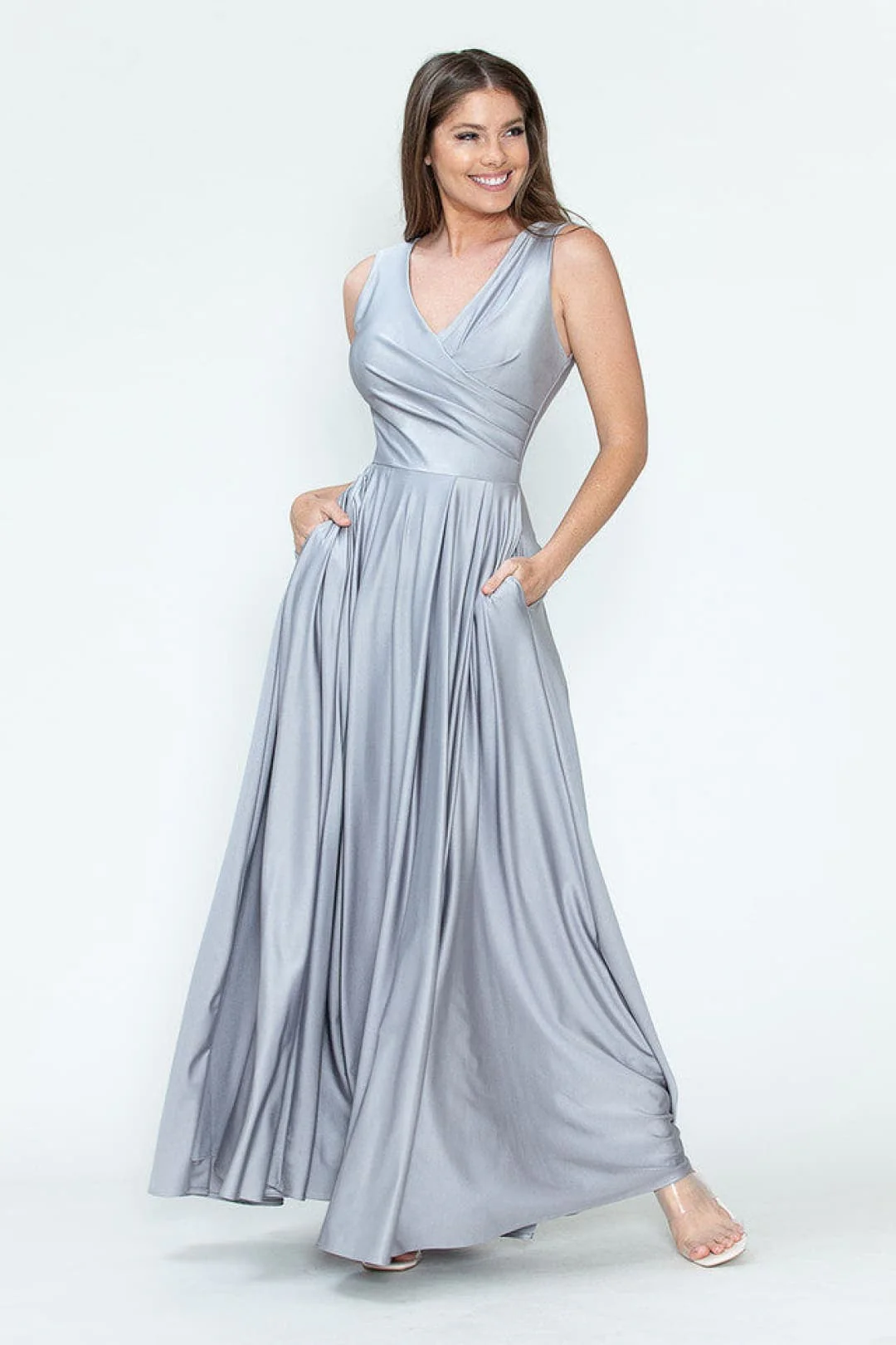 Silver Bridesmaid Dresses-Inexpensive Lenovia 5242 A-line Shiny Long - Image 6