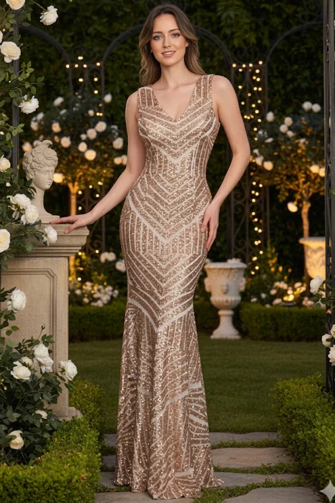Lenovia USA 5150 V-Neck Mermaid Sequined Long Evening Prom Dress-New Collection - Image 5