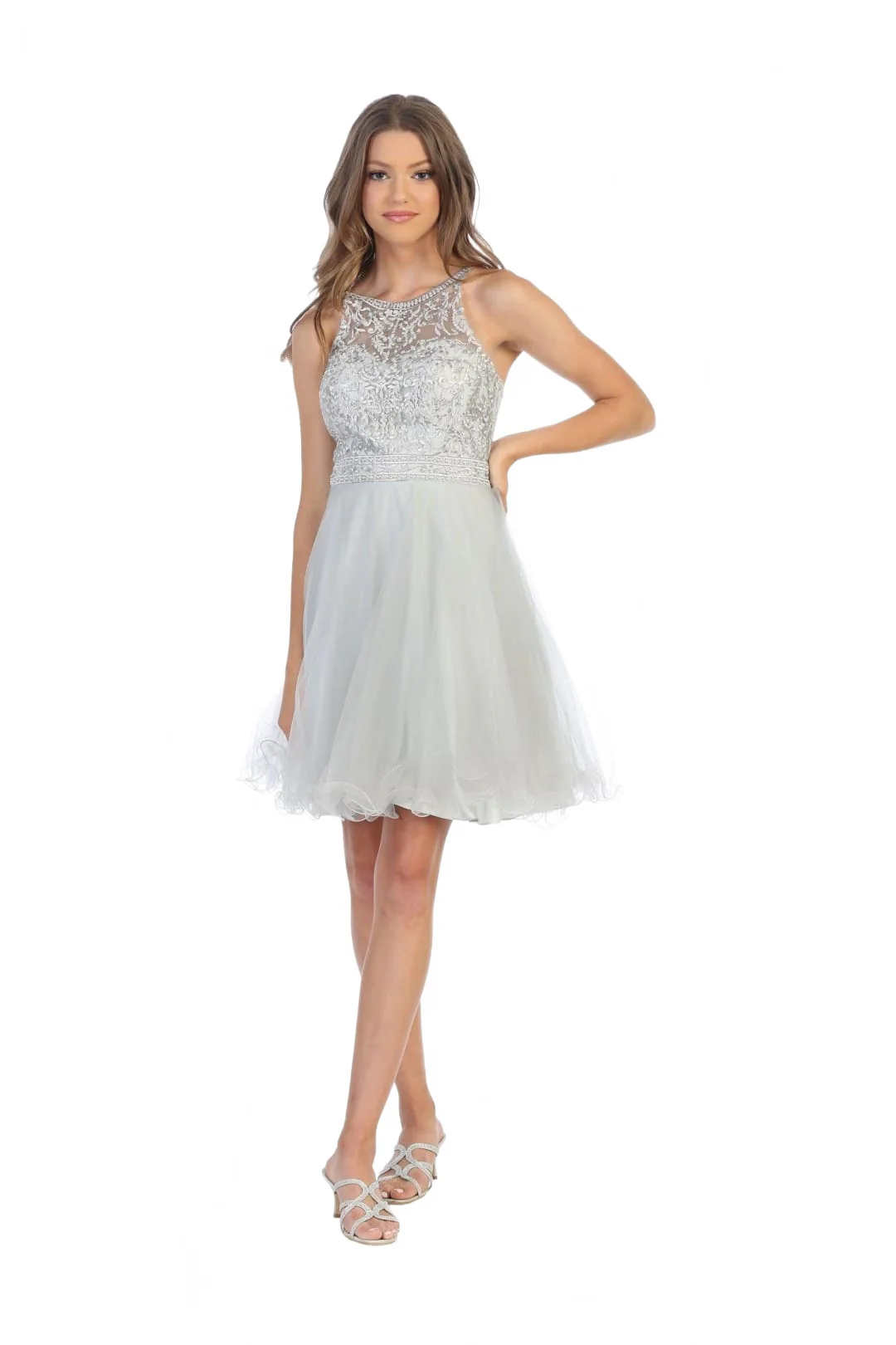 Eva USA 5210 Silver Graduation Dress for Commencement & Parties - Image 4