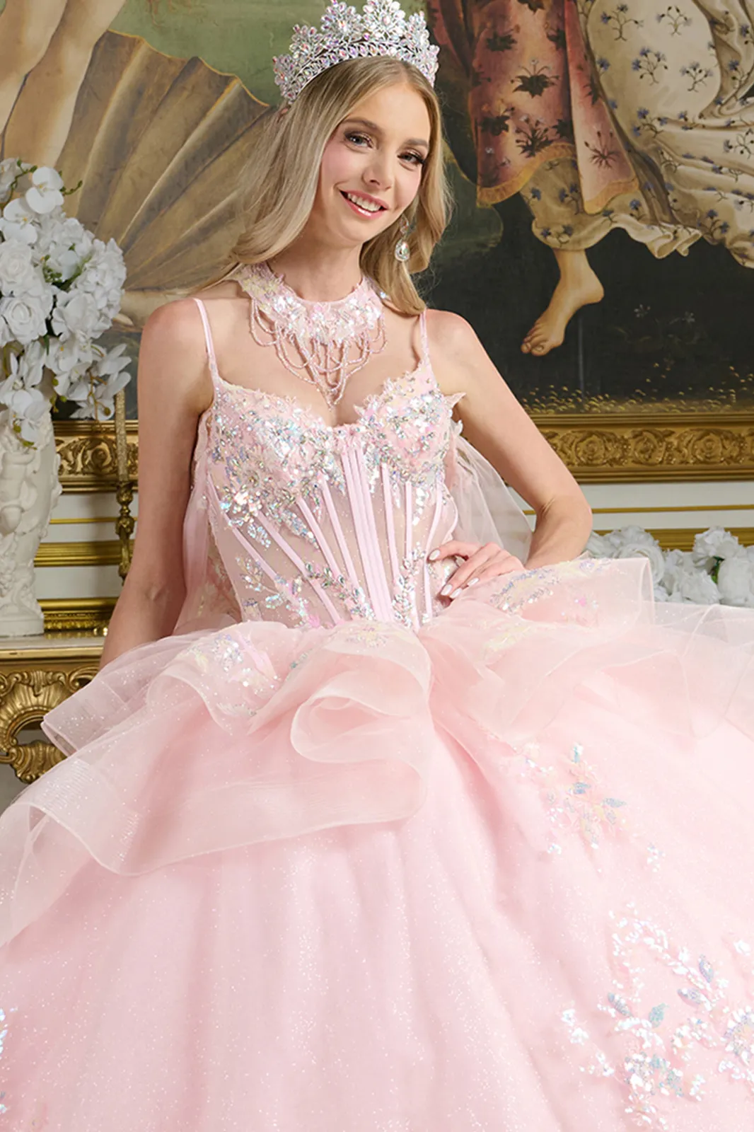 Sleeveless Cape Ball Gown by Elizabeth KGL3645 - Image 3