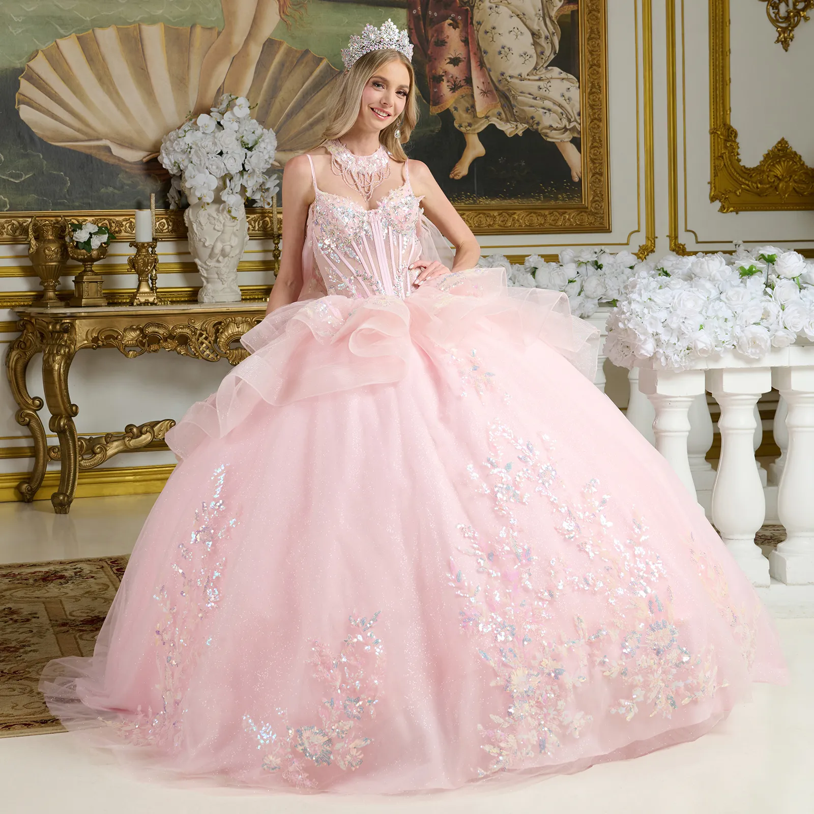 Sleeveless Cape Ball Gown by Elizabeth KGL3645 - Image 6