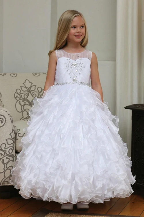 Sleeveless Beaded Flower Girl Dress with Ruffle Skirt & Bolero Jacket By AG5237 - Image 8