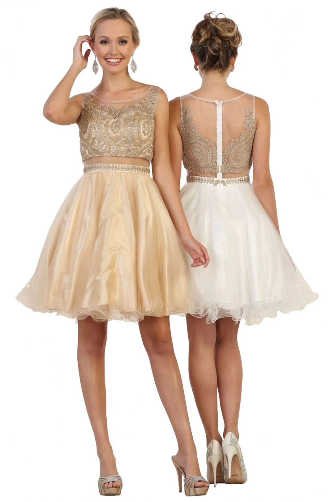 Sleeveless Mesh Embroidered Party Cocktail Dress A-line Hoco Graduation Outfit - Image 11