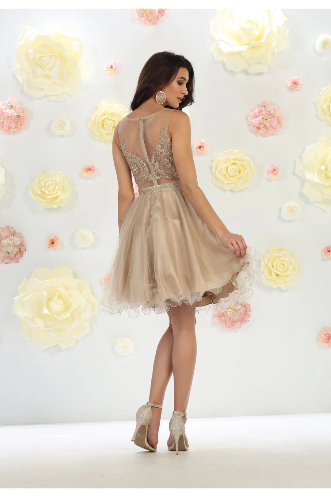 Sleeveless Mesh Embroidered Party Cocktail Dress A-line Hoco Graduation Outfit - Image 3