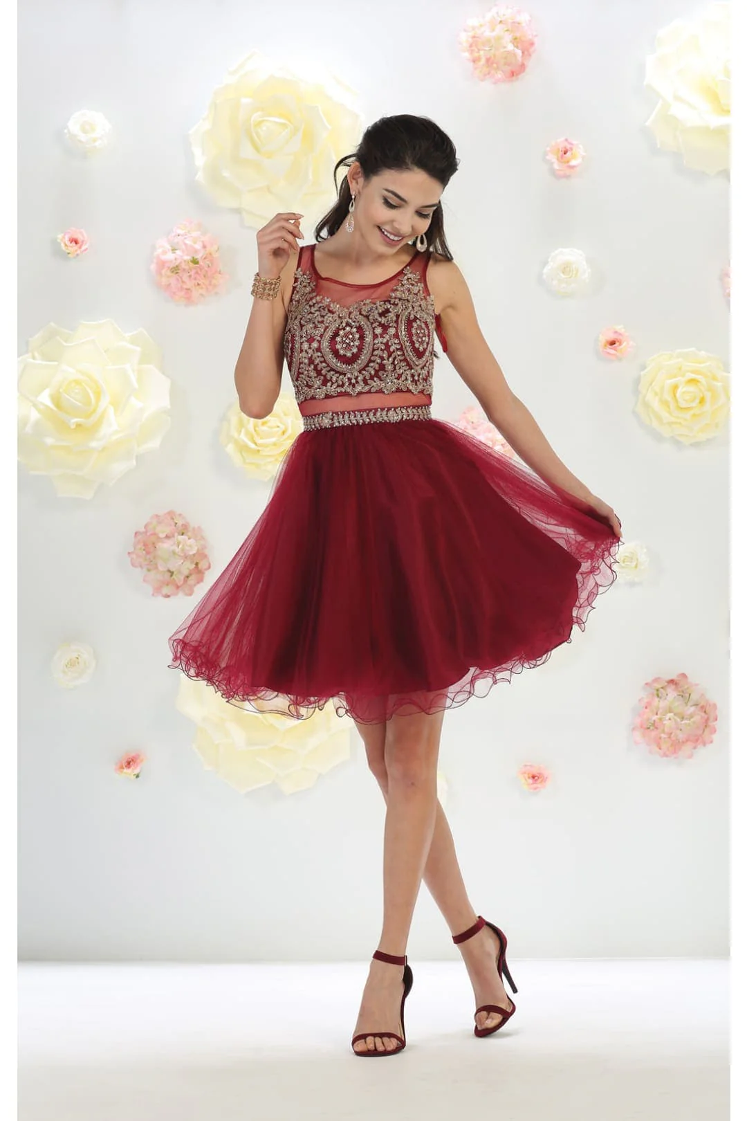 Sleeveless Mesh Embroidered Party Cocktail Dress A-line Hoco Graduation Outfit - Image 4